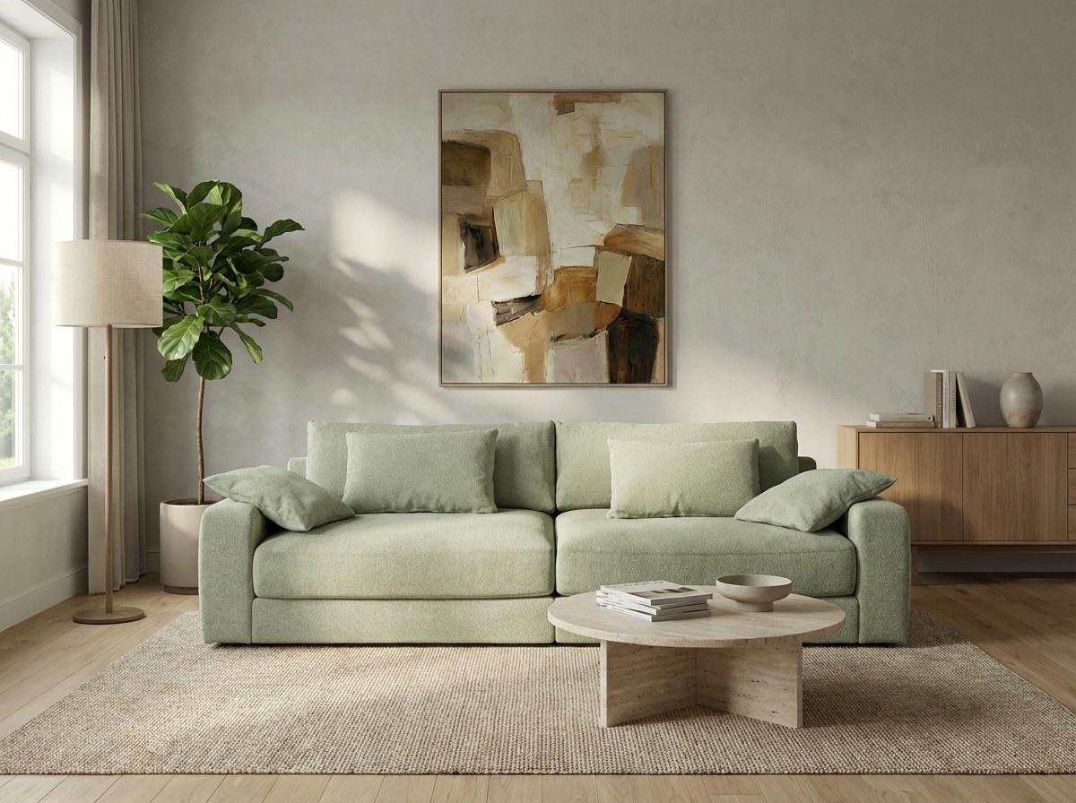 BIG-SOFA mit Federkern B290/T135/H90 cm extratief, Liegefläche 122x240 cm, Flachgewebe Hellgrün / 15247 - Schwarz/Hellgrün, Kunststoff/Textil (290/90/135cm) - luma-home