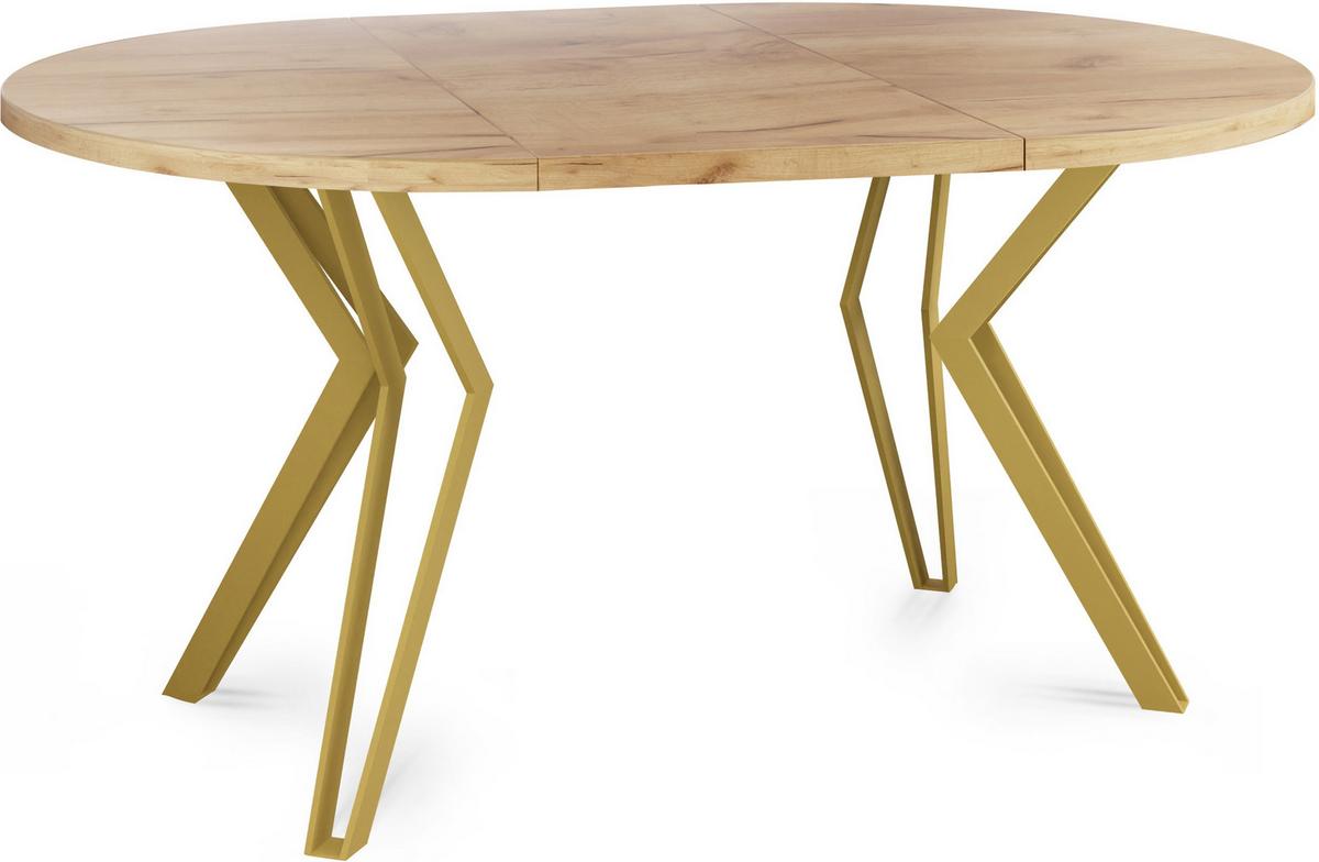 ESSTISCH Daisy runder ausziehbarer, Craft Eiche 100-180/100/76 cm - Eiche Wotan/Goldfarben, Holzwerkstoff/Metall (100/180/76cm) - WFL GROUP