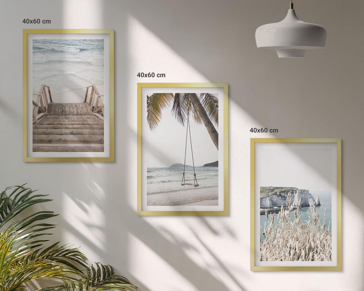 BILDER SET 3er Set - 40x60 cm Goldrahmen - Strandtreppe aus Holz, Schaukel - Goldfarben, Kunststoff (40/60cm) - TULUP