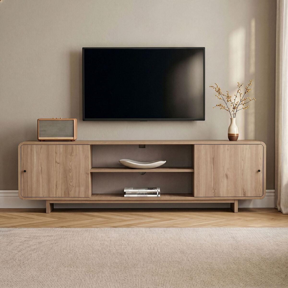 TV-MÖBEL mit 2 Türen, 2 Fächern und abgerundeten Kanten 34/52/180 cm - Eichefarben, Holzwerkstoff (34/52/26cm) - Calicosy