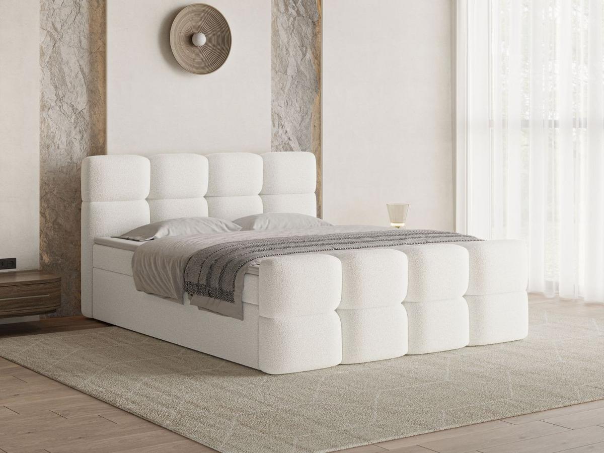 BOXBETT Rivon 160x200 Bouclé-Stoff Creme - Creme, Holz/Textil (160/200cm) - Graingold