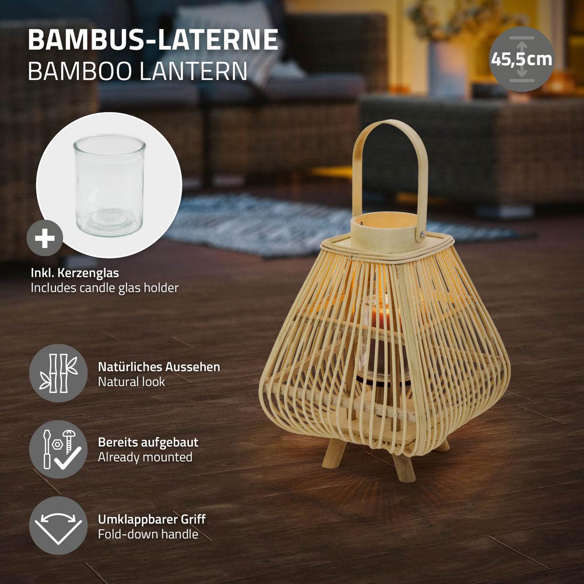 BAMBUS LATERNE H: 45,5 cm Holzfarbe Boho Stil - Naturfarben, Holz (25/45.5/25cm)