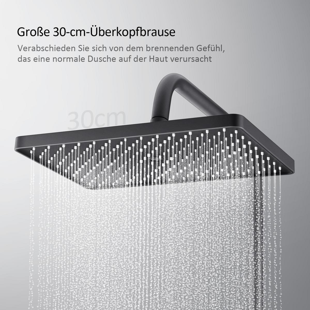 ÜBERKOPFBRAUSESET mit Armatur Thermostat Ablage Anthrazit 114,2/30,3/46 cm - Anthrazit, Metall (36/106.6/48.7cm) - EMKE