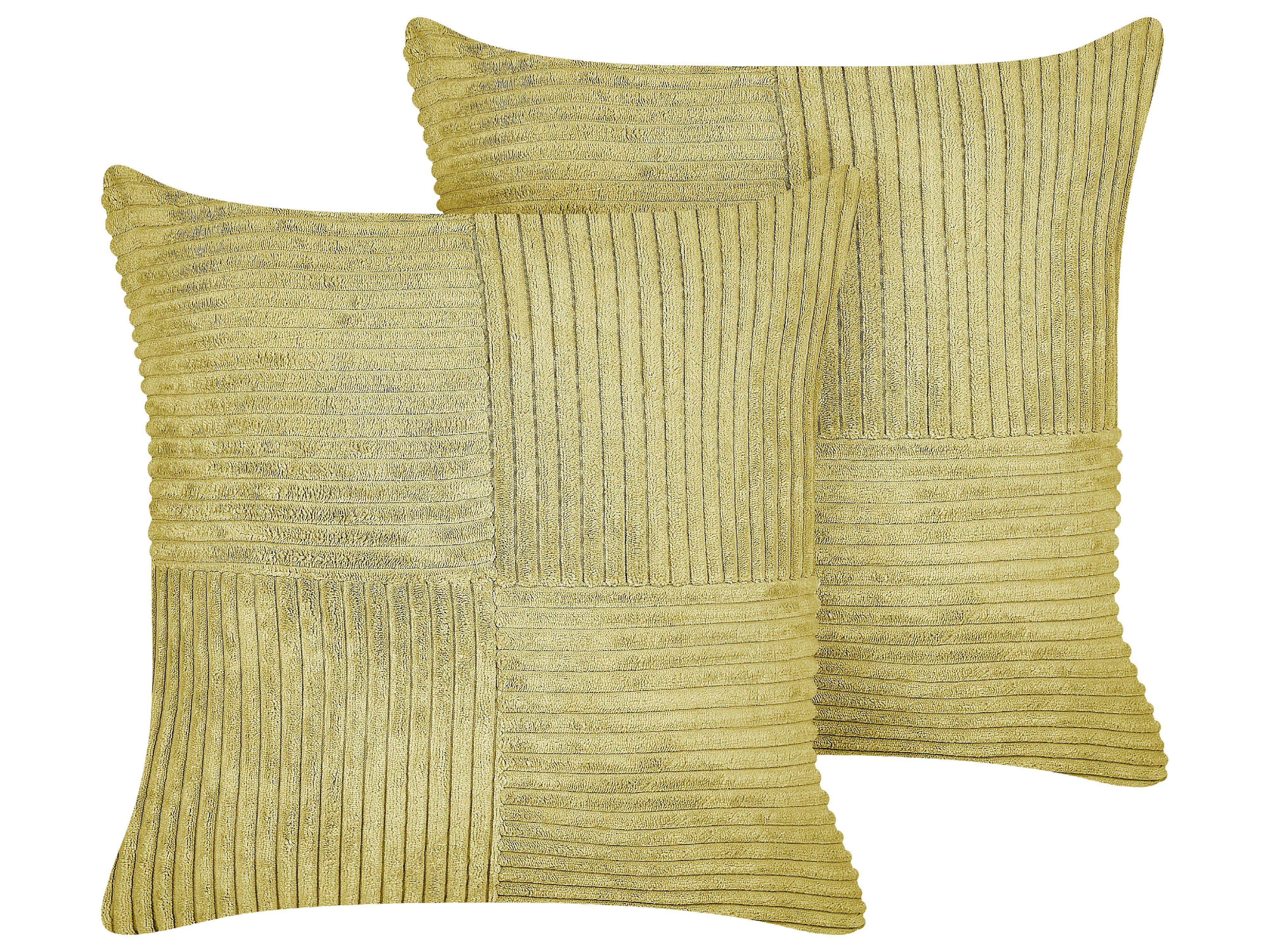 DEKOKISSEN CORD 2er-Set Olivgrün 43/43 cm Millet - Olivgrün, Textil (43/43cm) - Beliani
