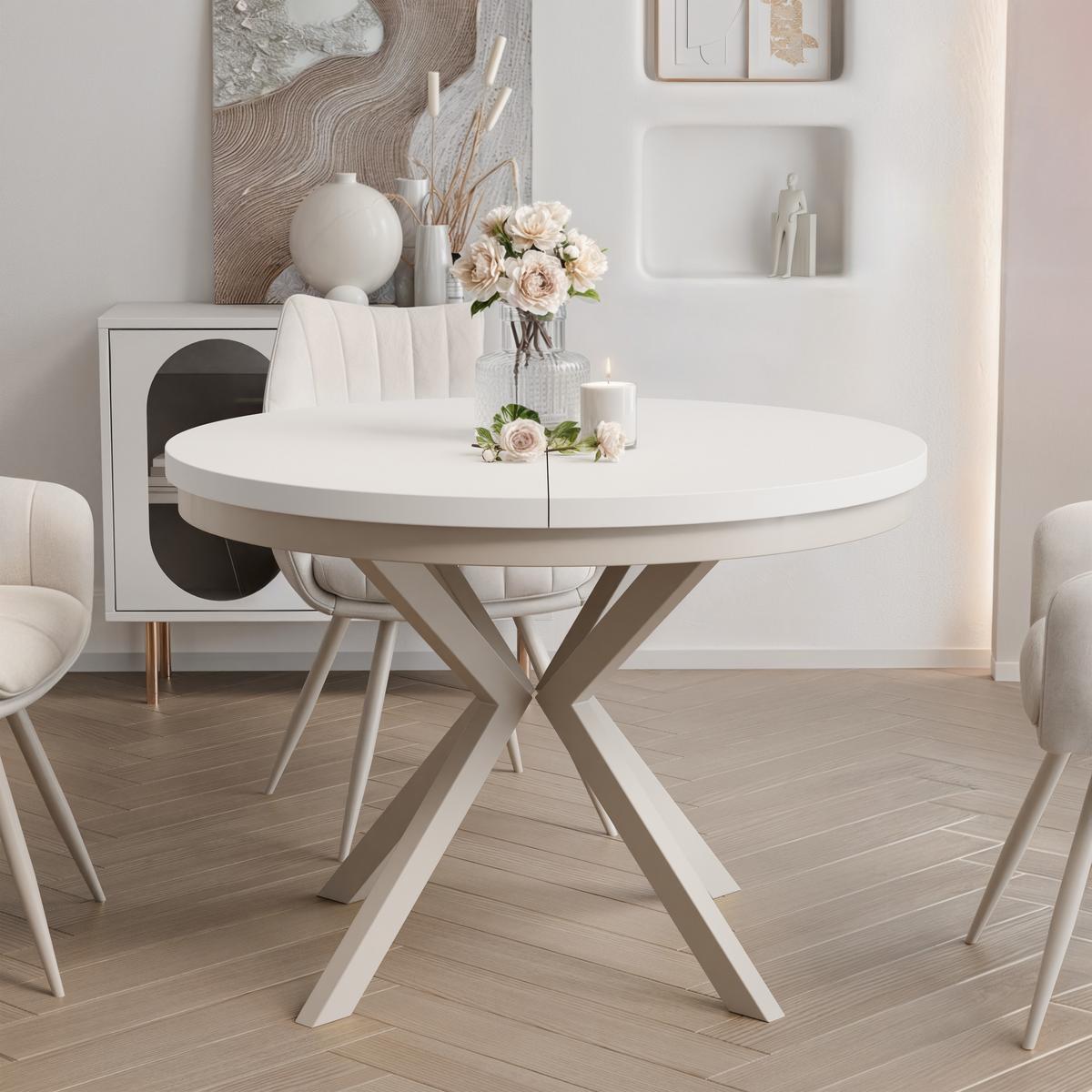 AUSZIEHTISCH MILTON 90-166/76 cm mit Metallgestell und Zarge, Kaschmir / Arktisweiß - Kaschmir/Weiß, Holzwerkstoff/Metall (90/90/76cm) - Idohome