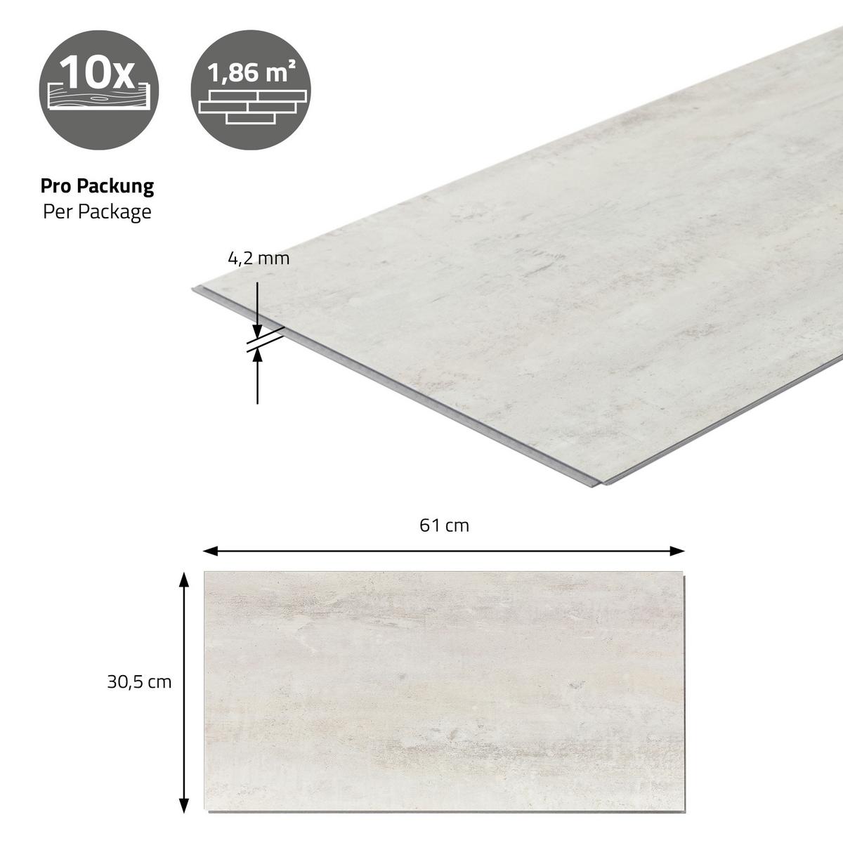 VINYLBODEN Klick 1,86m²/10 Dielen PVC Bodenbelag Eiche Rustikal Hell Holzoptik - Hellgrau, Kunststoff (61.5/31/0.42cm) - ML-DESIGN