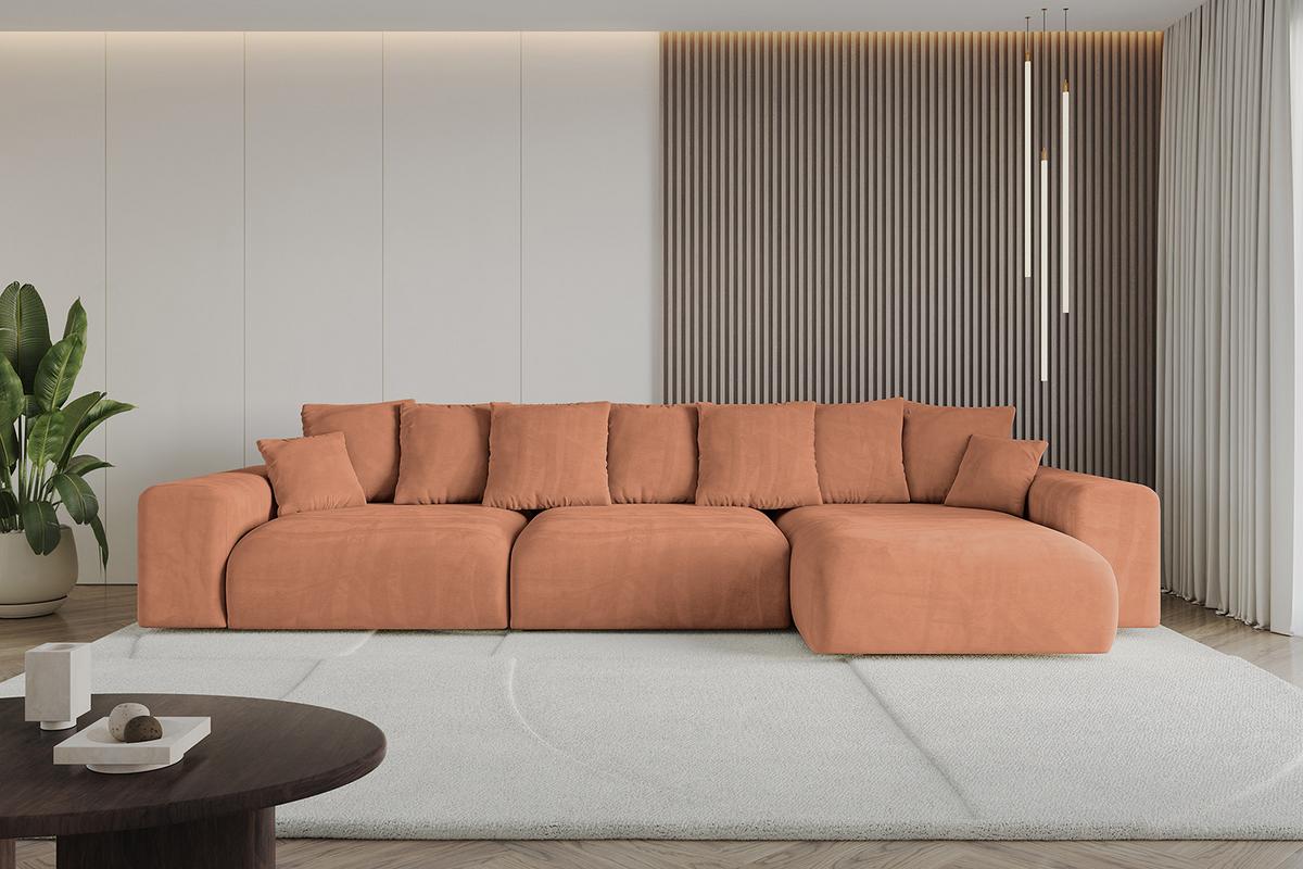 ECKSOFA Ottomane rechts ESKAR-L2 364x176x72 Koralle Velours - Koralle/Schwarz, Holzwerkstoff/Kunststoff (176/364cm) - ALTDECOR