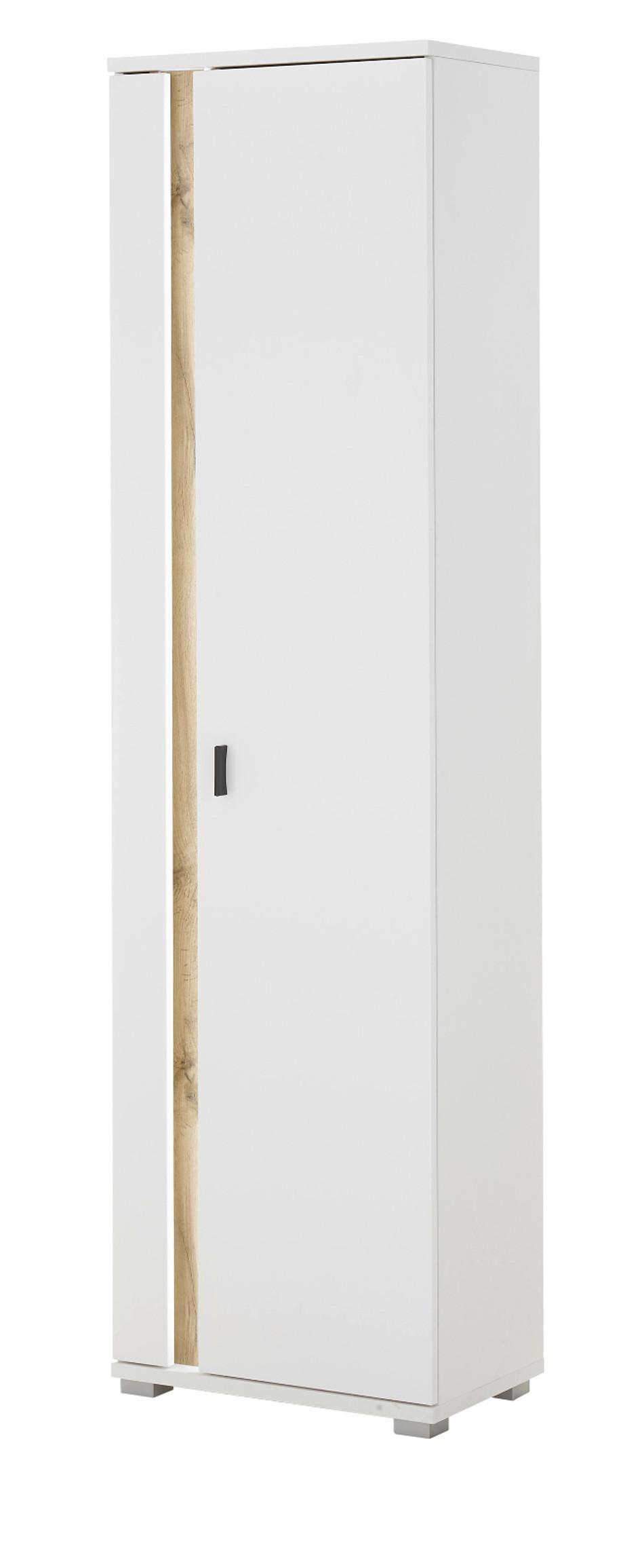 STAURAUMSCHRANK weiß matt, Eiche Wotan 55 x 200 cm, Mehrzweckschrank inklusive Frontbeleuchtung - Eiche Wotan/Silberfarben, Holzwerkstoff/Kunststoff (55/200/35cm) - Furn.Design