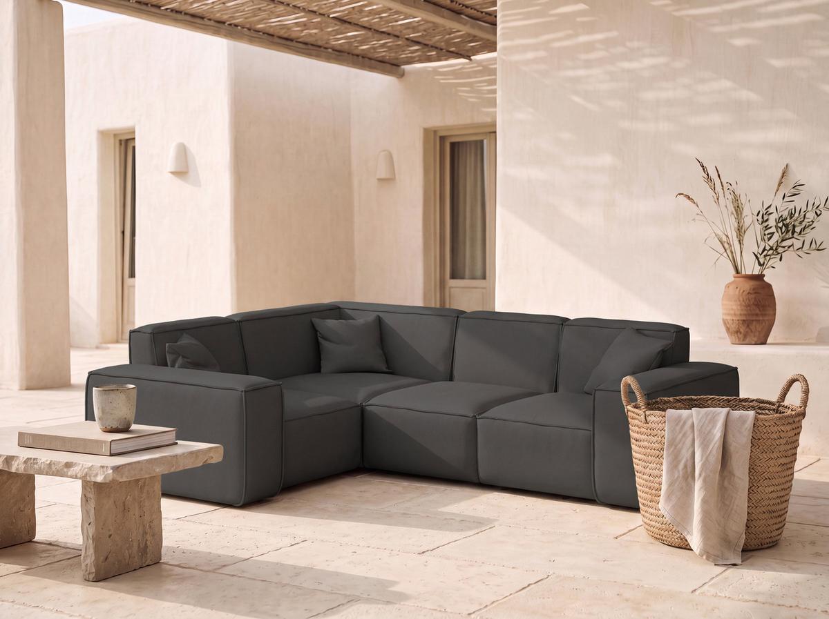 GARTENECKSOFA Lorento Outdoor in L-Form, Universell, Dunkelgrau Kunstleder 251/73/186 cm - Dunkelgrau, Textil (251/73/186cm) - WFL GROUP