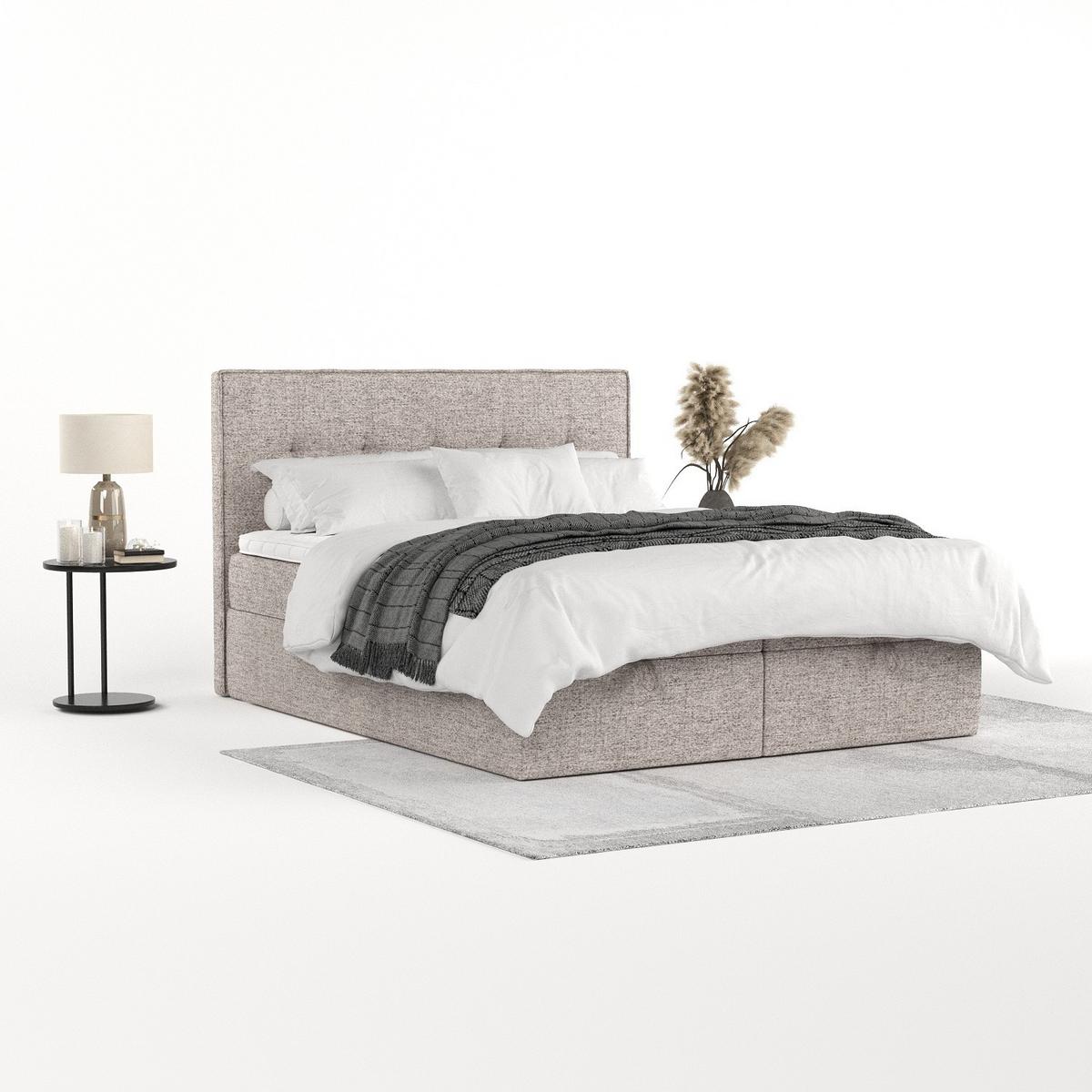 BOXBETT Tivra 160/200 cm Beige im Neve Stoff - Beige/Schwarz, Holz/Holzwerkstoff (160/200cm) - AltaBeds