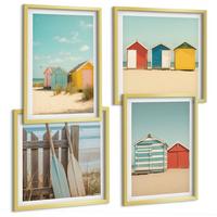 BILDER SET 4er Set - 50x50 cm & 40x60 cm Goldrahmen - Bunte Häuser, Strand, Sonne - Goldfarben, Kunststoff (50/50cm) - TULUP