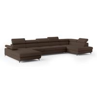 WOHNLANDSCHAFT MONTIVA Braun Boucle-Stoff mit Schlaffunktion - Braun, Holz (410/89/190cm) - MASSENO