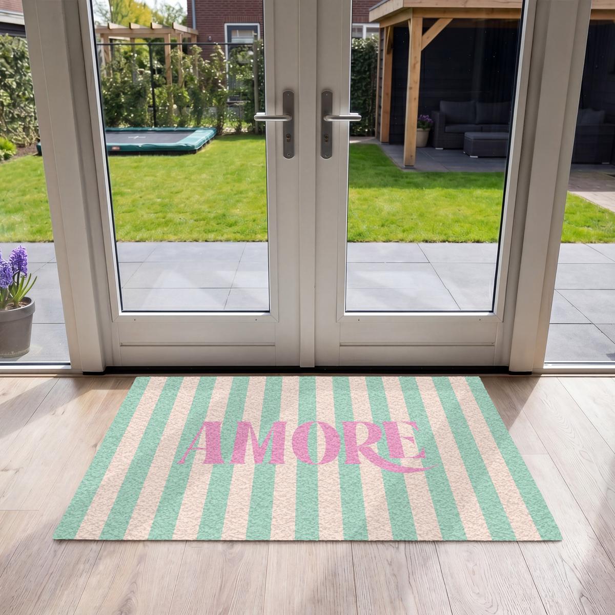 FUSSMATTE Rosa – Grün – Streifen – Amore 120x80 cm - Mintgrün, Kunststoff (120/0.4cm) - MuchoWow