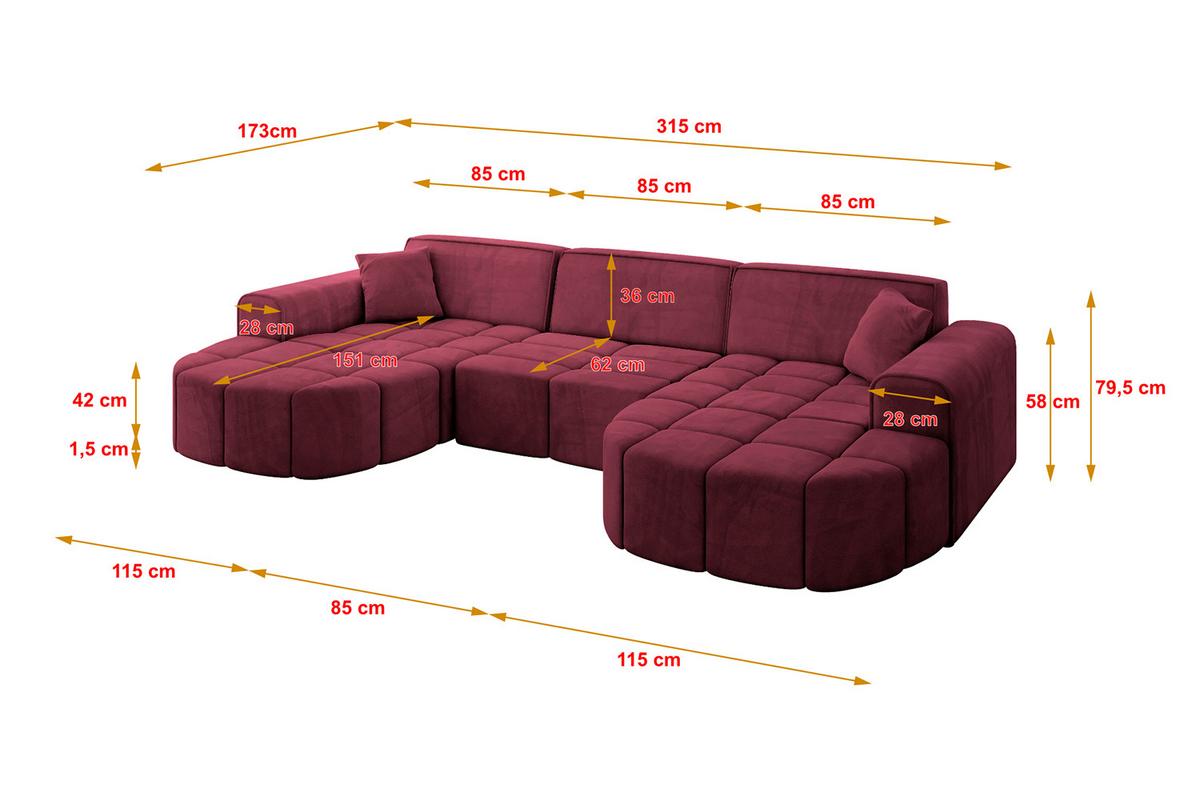 WOHNLANDSCHAFT LIVO-U1 - 315x173x79,5 cm Bordeauxrot - Bordeaux, Holzwerkstoff/Textil (315/79/173cm) - ALTDECOR