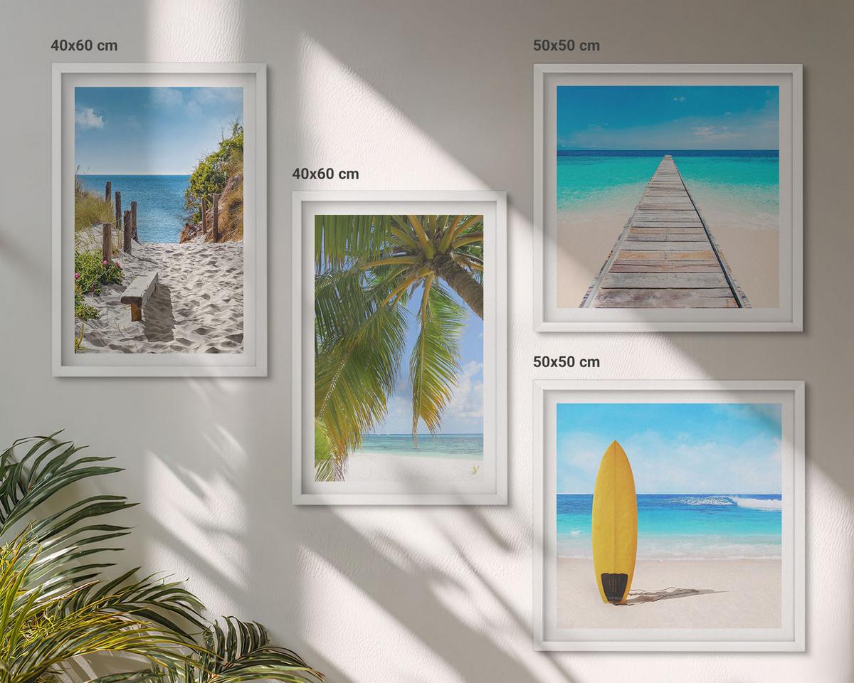 BILDER SET 4er Set - 50x50 cm & 40x60 cm Weißer Rahmen - Urlaubsblick Strand Palmen - Weiß, Kunststoff (50/50cm) - TULUP