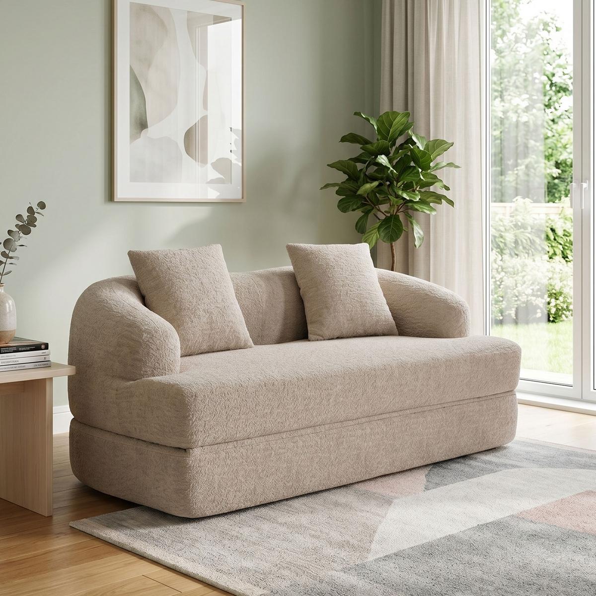 SCHLAFSOFA 2-in-1 Doppelschlafsofa Chenille Ausklappbar - Beige, Textil (157/65/84cm) - Urban Meuble
