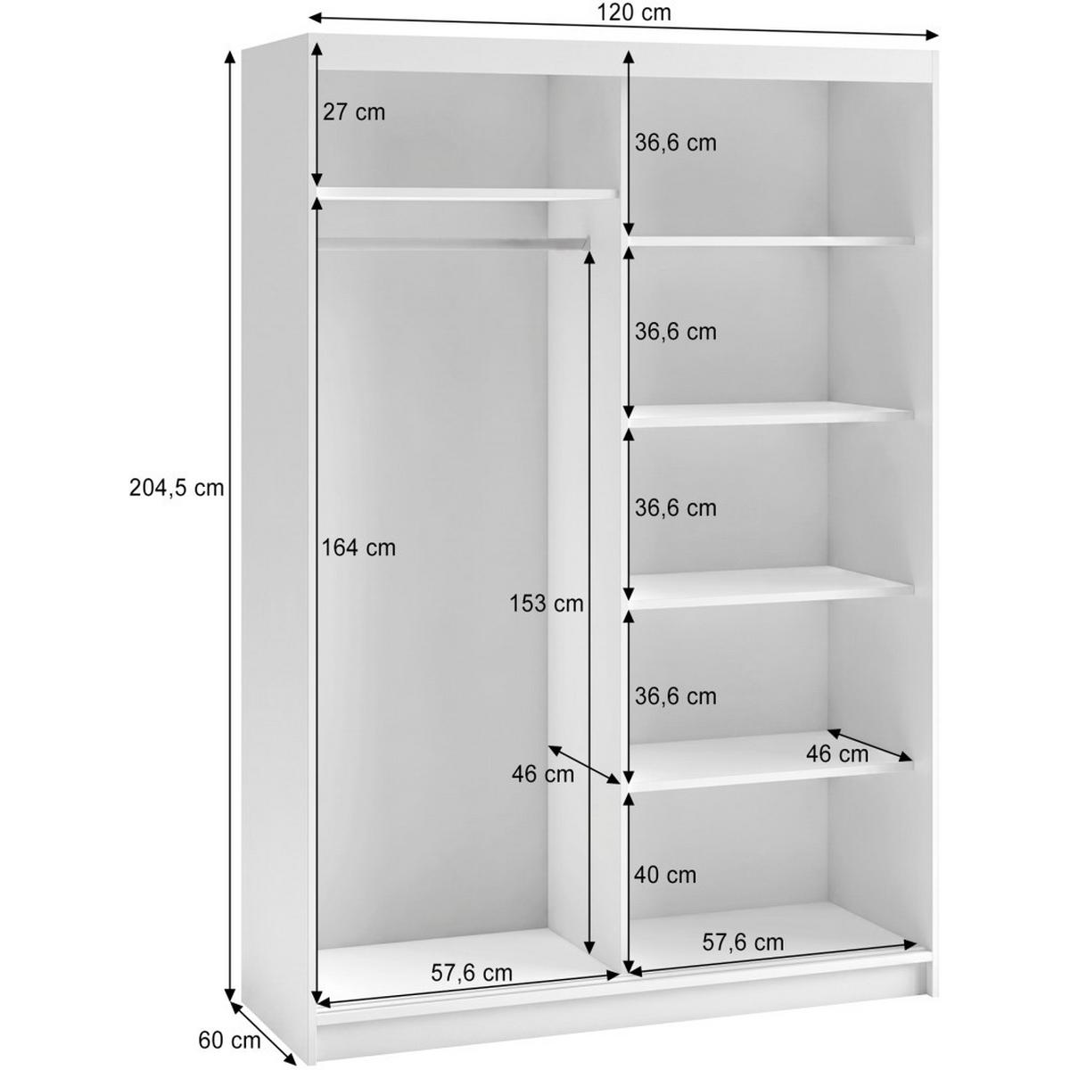 SCHWEBETÜRENSCHRANK Donatello mit 2 Türen. 120 cm, Schwarz+eiche Artisan - Schwarz/Eiche Artisan, Holzwerkstoff (120/205/60cm) - Beautysofa