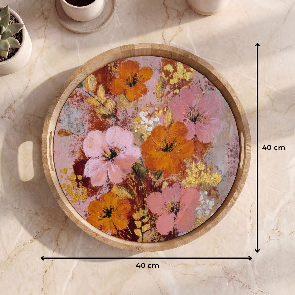TABLETT Malerei - Blumen - Rustikal - Rosa 40x40 cm - Rosa, Holz (40/5/5cm) - OnlyWow