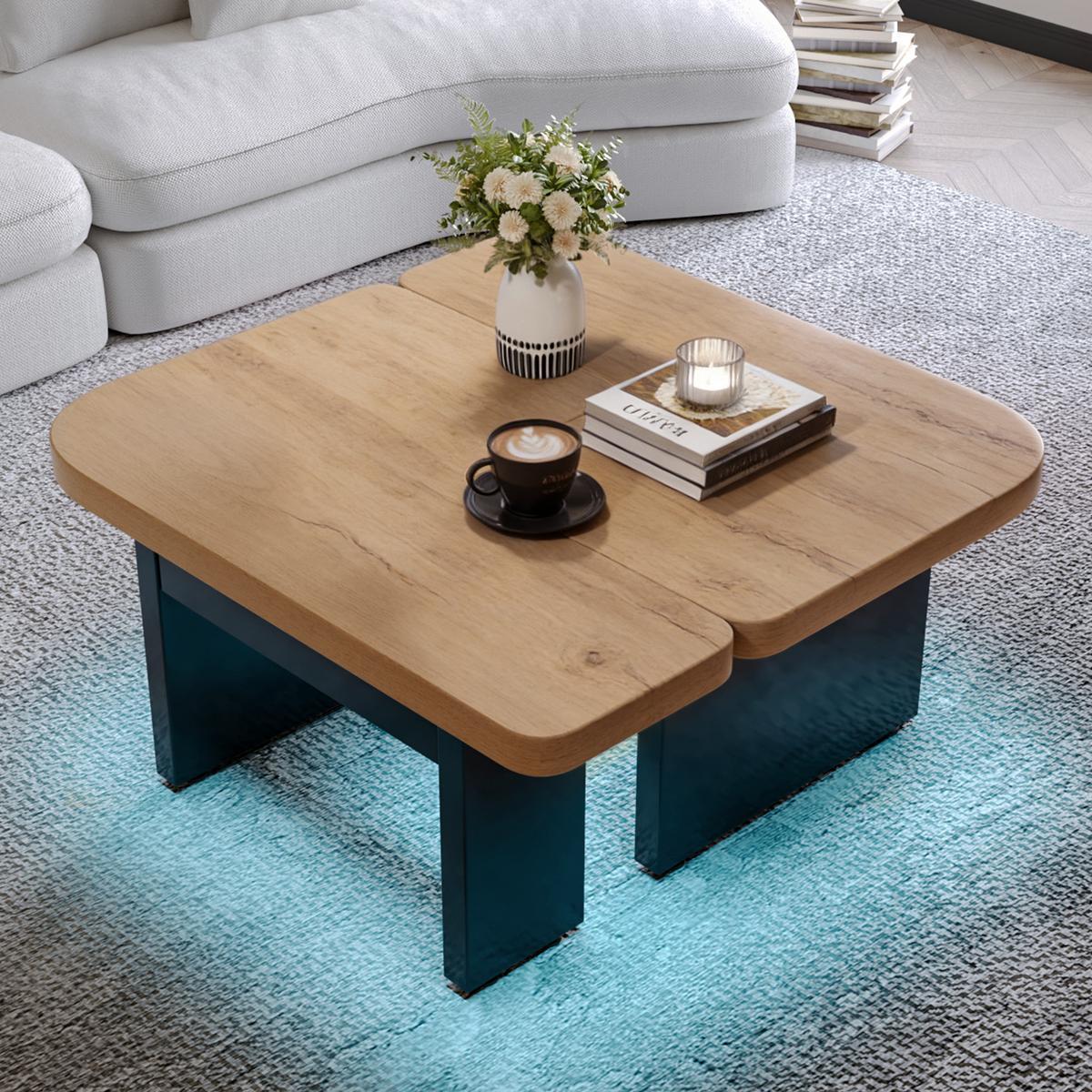 COUCHTISCH holzoptik led 2in1 schubladen - Naturfarben, Holzwerkstoff (60/135/44.5cm) - Urban Meuble