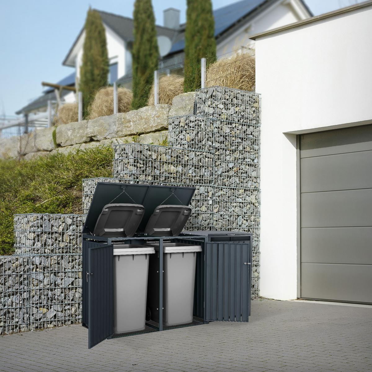 MÜLLTONNENBOX 3er Anthrazit - Anthrazit, Metall (200/120/80cm) - ML-DESIGN