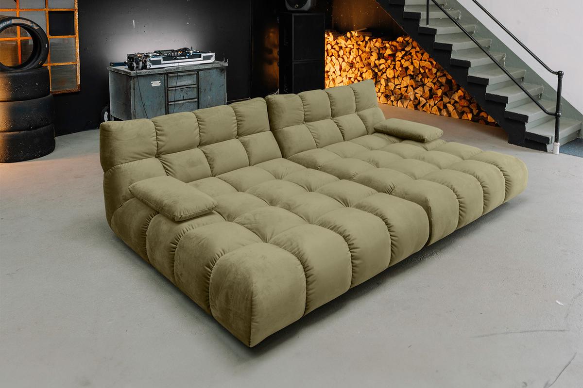 BIG SOFA VIVIEN Grün Velvet - Schwarz/Olivgrün, Kunststoff/Textil (296/85/178cm) - KAWOLA