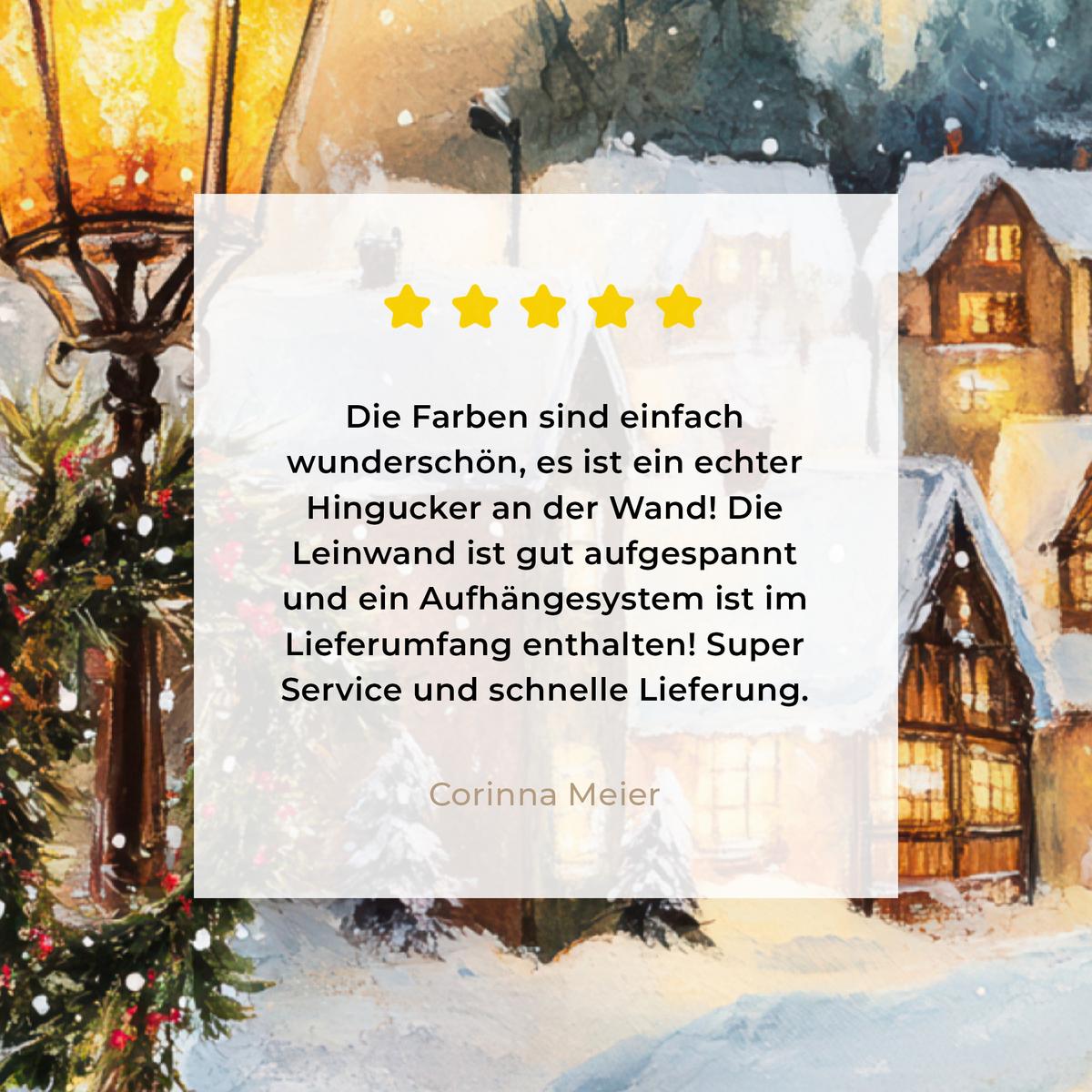 LEINWANDBILD Weihnachtsdorf - Häuser - Schnee - Weihnachten Wandbild Wohnzimmer 60x80 cm - Sandfarben, Textil (60/80cm) - MuchoWow