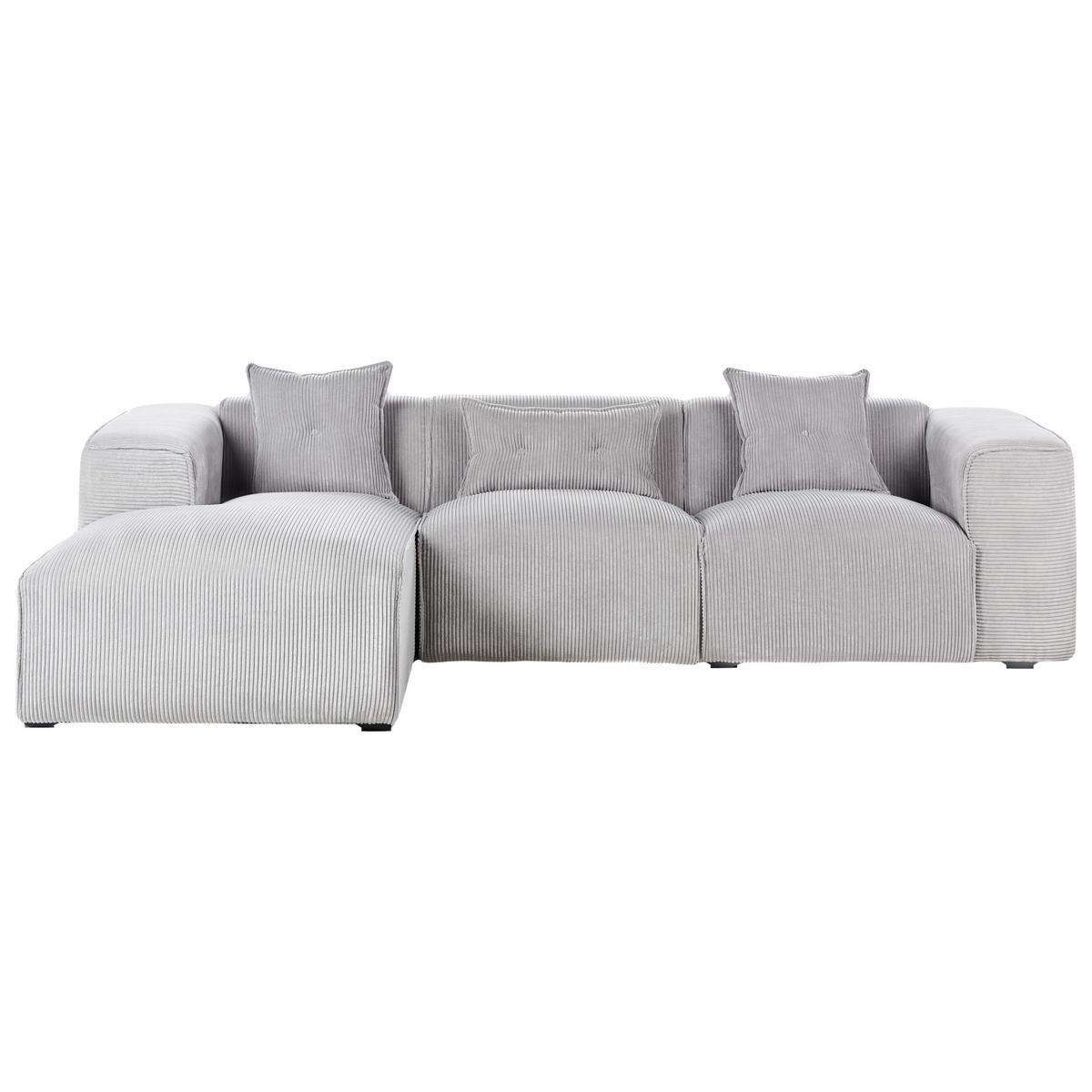 ECKSOFA 3-Sitzer Cord Hellgrau rechtsseitig Dolva - Hellgrau, Textil (294/170cm) - Beliani