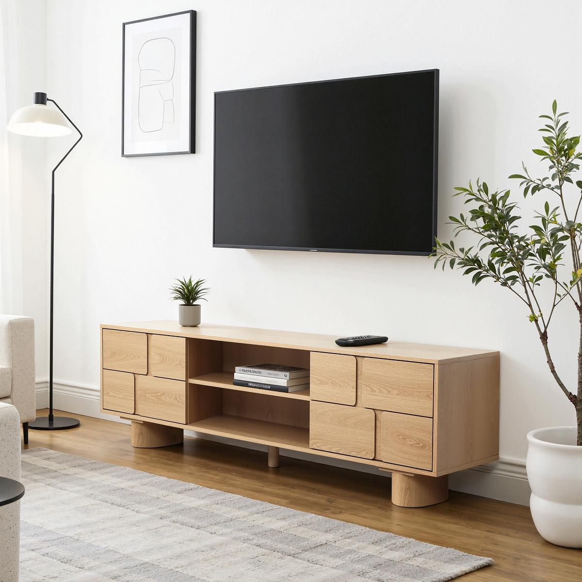 TV Lowboard, Holzwerkstoff | B160 x T39 x H45 cm - Eichefarben, Holzwerkstoff (160/45/39cm) - Hometopia