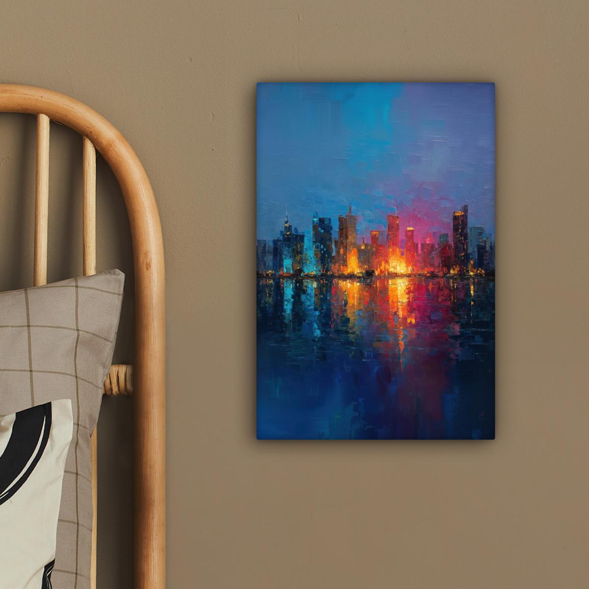 LEINWANDBILD Skyline - Pinselstriche - Dunkelblau - Leuchtend Deko Wohnzimmer 20x30 cm - Blau, Textil (20/30cm) - MuchoWow