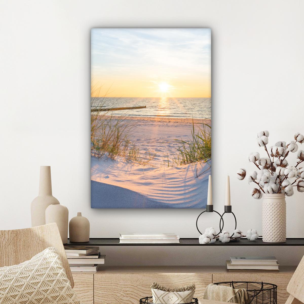 LEINWANDBILD Strand - Sonne - Düne - Gras - Sand - Horizont Wanddeko Schlafzimmer 60x90 cm - Hellblau, Textil (60/90cm) - MuchoWow