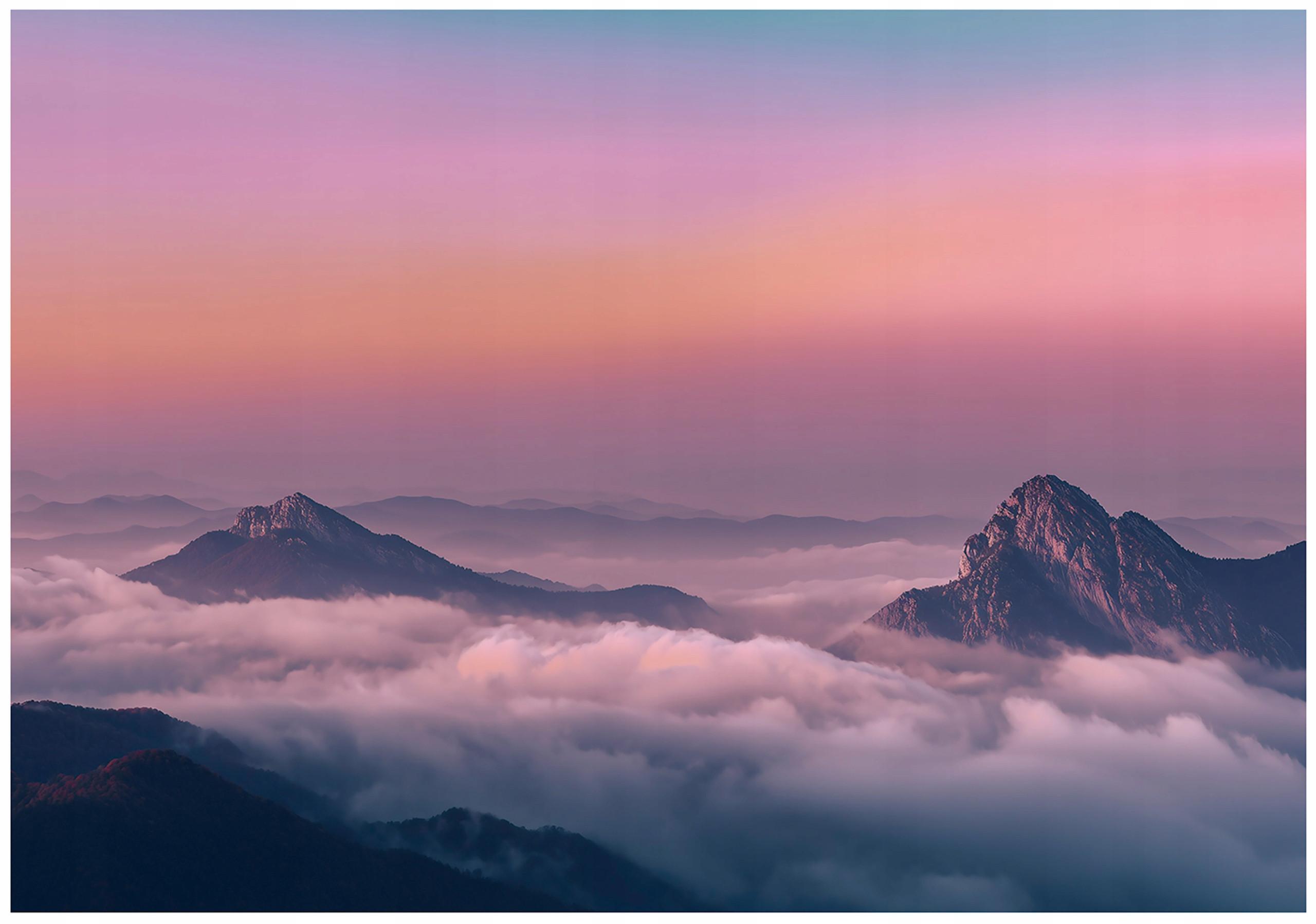 FOTOTAPETE Gebirge Himmel Rosa 150x105 cm - Multicolor, Papier (150/105cm) - Wallarena