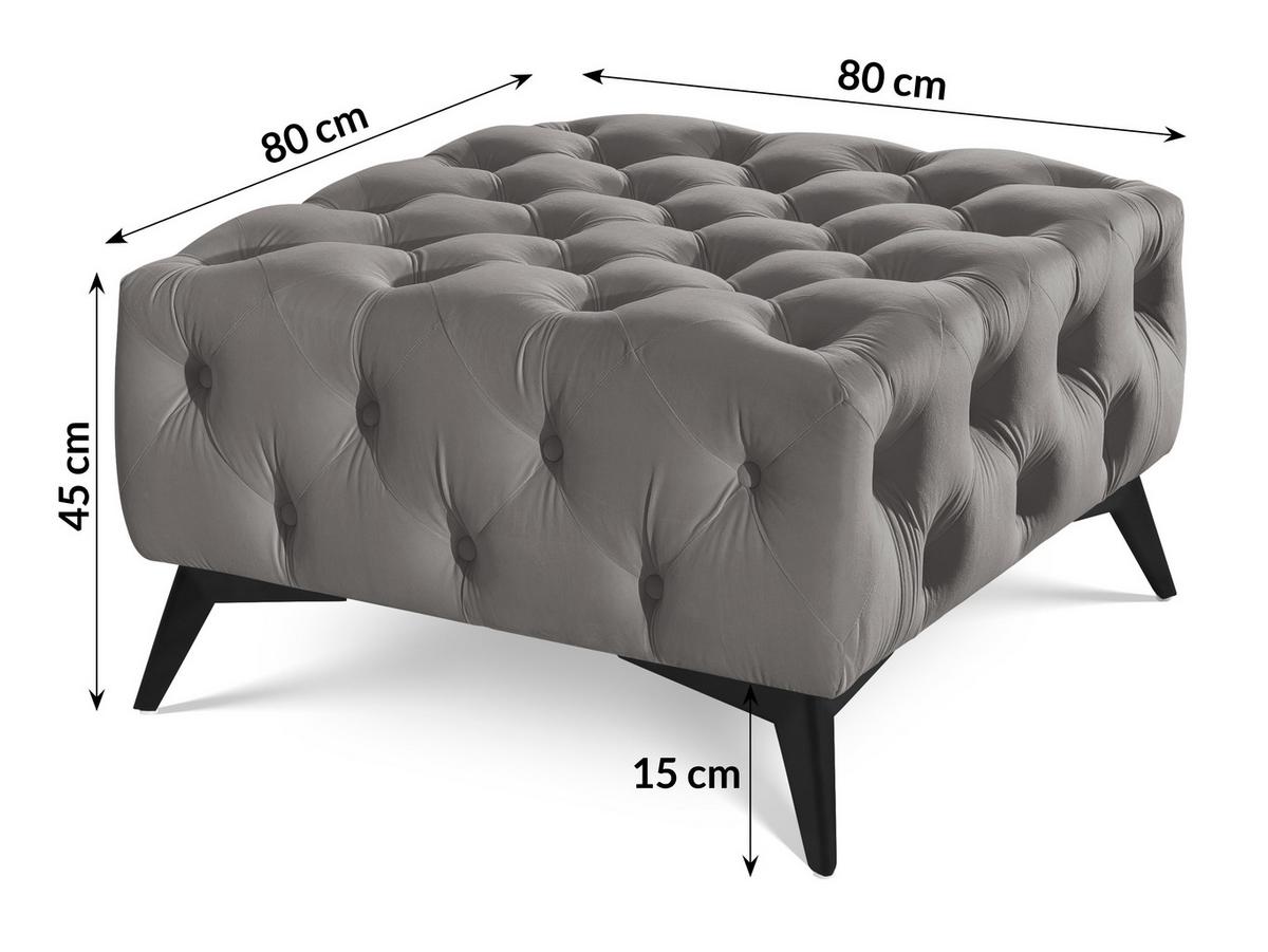 HOCKER Chesterfield Whitby Grau Samt mit schwarzen Füßen - Schwarz/Grau, Holz/Textil (80/45/80cm) - S-Style Möbel