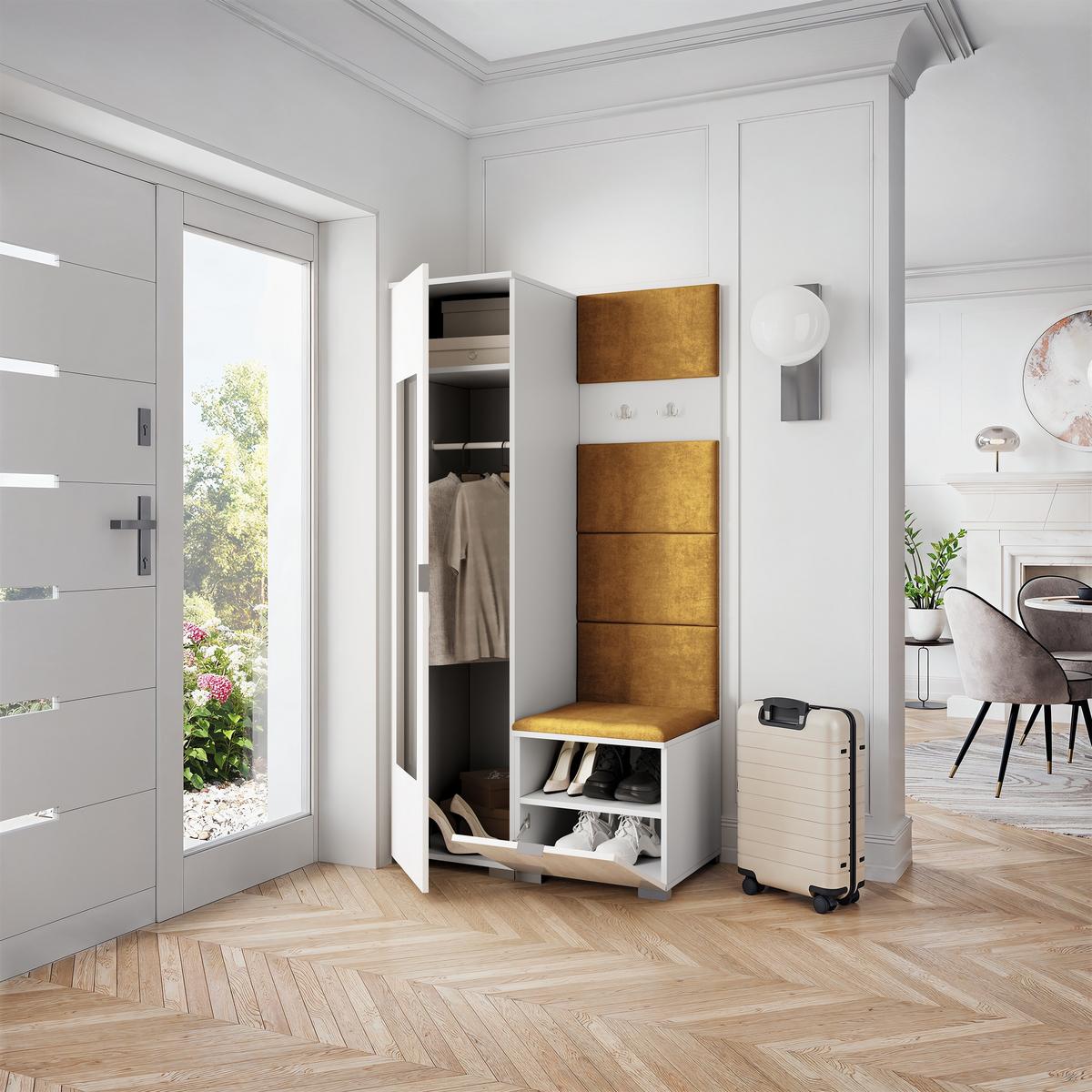 GARDEROBENSCHRANK VIRA 95/181/51 cm Modern Garderobe-Set Weiß - Gelb/Weiß, Holzwerkstoff (95/181/51cm) - MASSENO