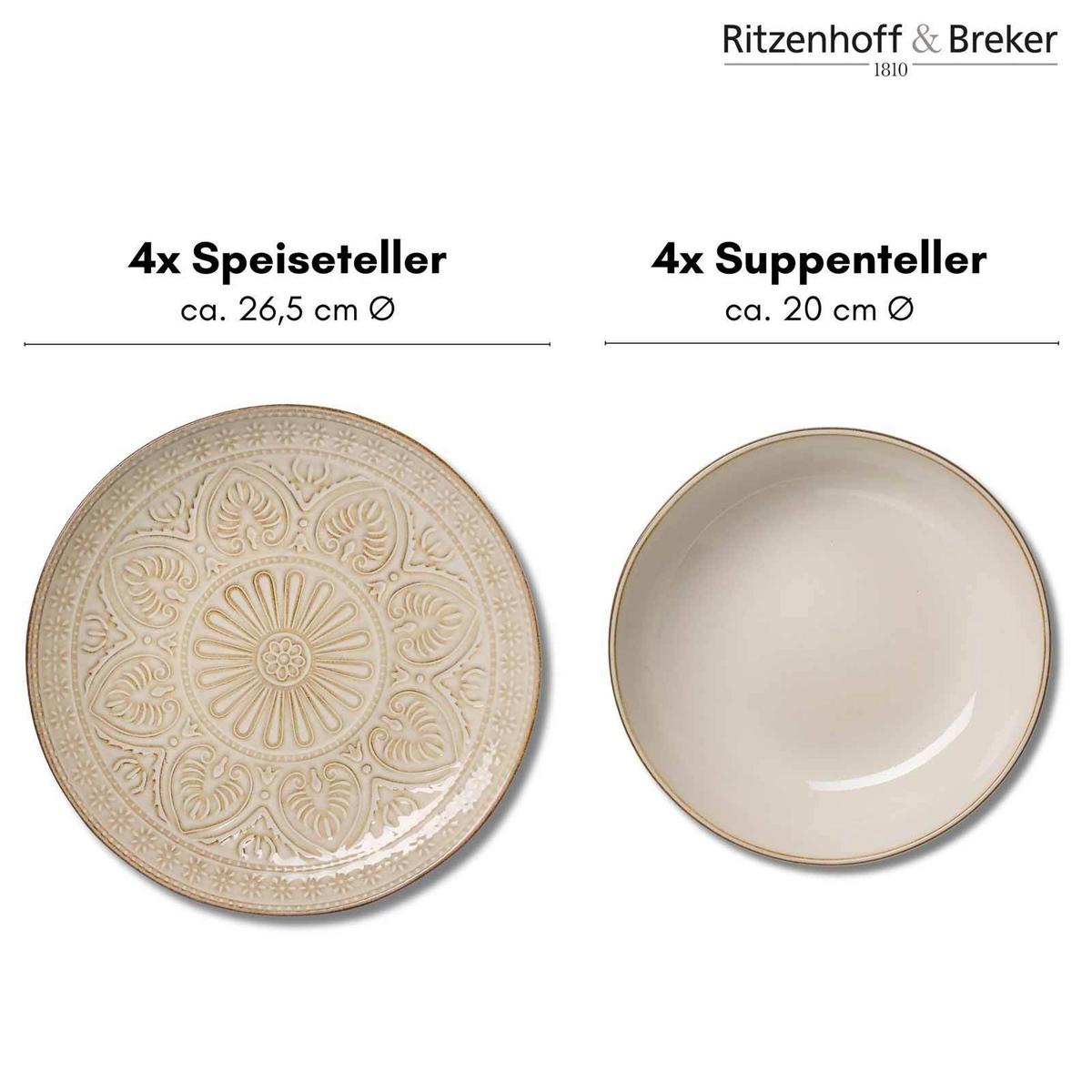 SPEISESET Omara beige 8-tlg. - Beige, Keramik (22/29/28cm) - Ritzenhoff Breker