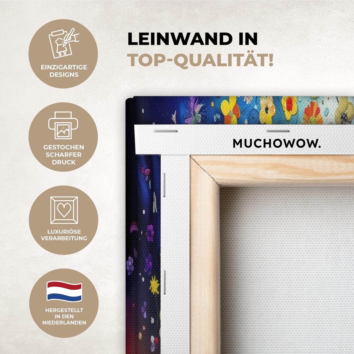 LEINWANDBILD 3er Set Bunt - Baum des Lebens - Blumen - Abstrakt 180x80 cm - Blau, Textil (180/80cm) - MuchoWow