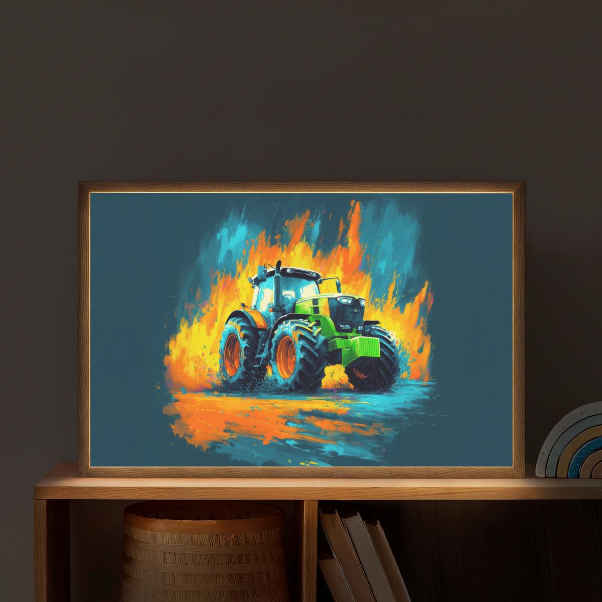NACHTTISCHLAMPE MIT AKKU Abstrakt - Traktor - Grün 60x40 cm - Dunkelblau, Holzwerkstoff (8/60/40cm) - OnlyWow