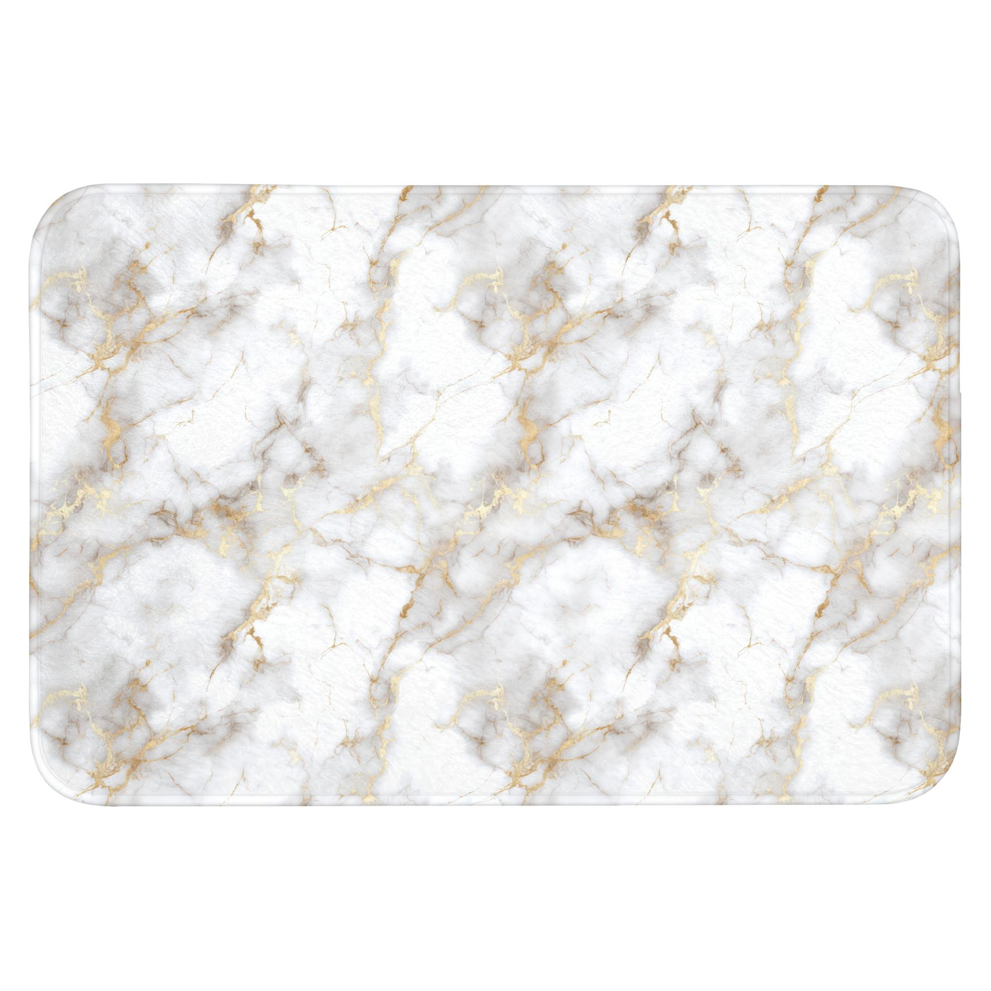 BADEMATTE Goldene Adern - Marmor - Weiß Badvorleger 90x60 cm - Weiß, Textil (90/60cm) - OnlyWow