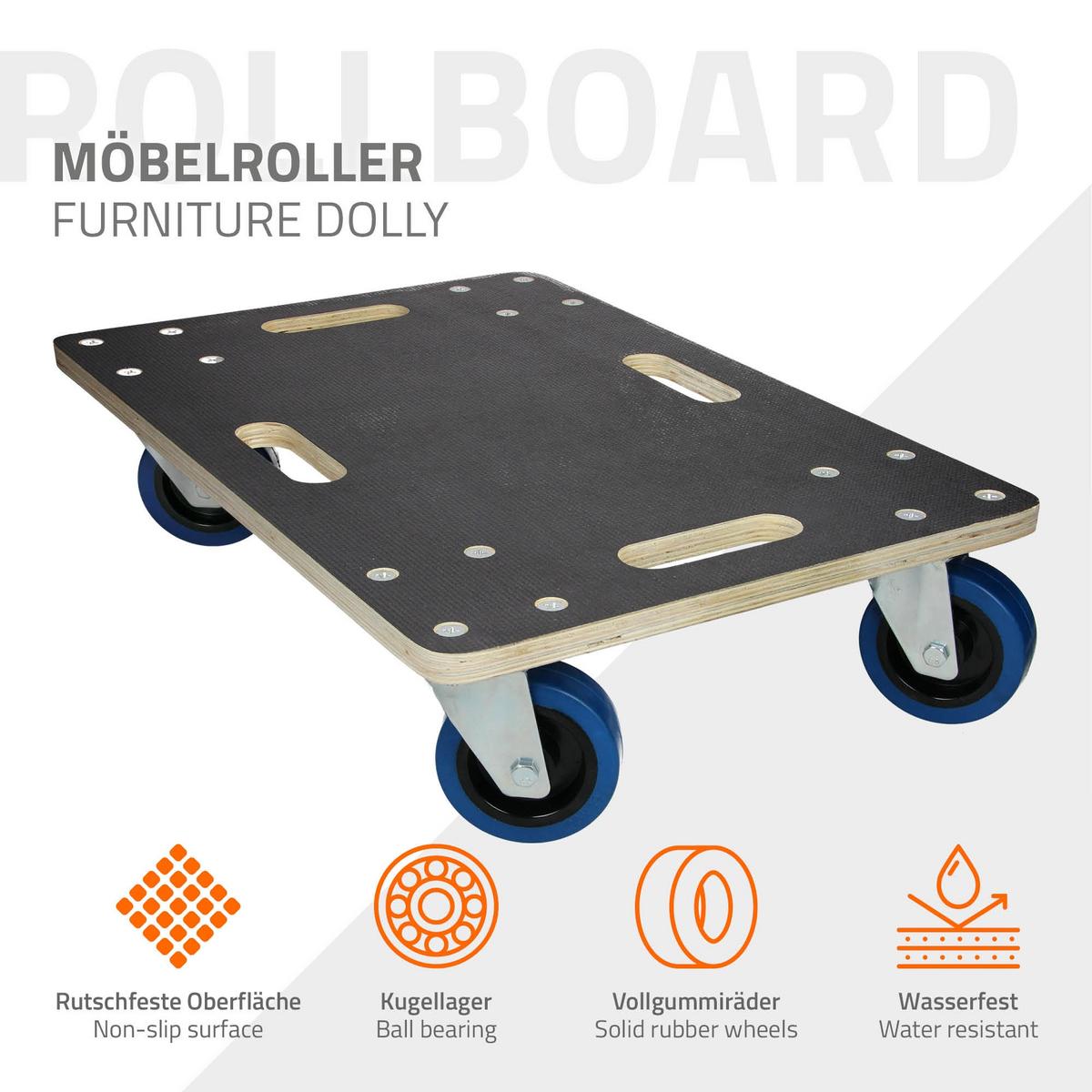 TRANSPORTROLLER 2er Set mit 4 Rollen 40x60 cm Traglast 800kg Siebdruck Holzplatte Black - Anthrazit, Holzwerkstoff (60/40/14.5cm) - ECD-Germany