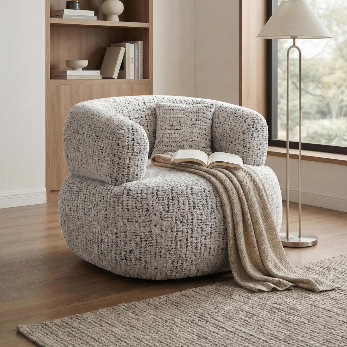 SESSEL Laila, Drehsessel mit runder Form, Beige, Geflecht-Stoff - Beige, Textil (95/75/97cm) - Beautysofa