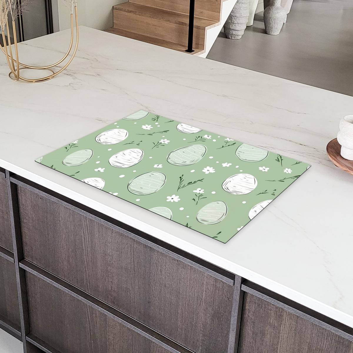 HERDABDECKPLATTE Grün - Eier - Muster Induktionsmatte 81x52 cm - Waldgrün, Kunststoff (81/52/0.2cm) - MuchoWow