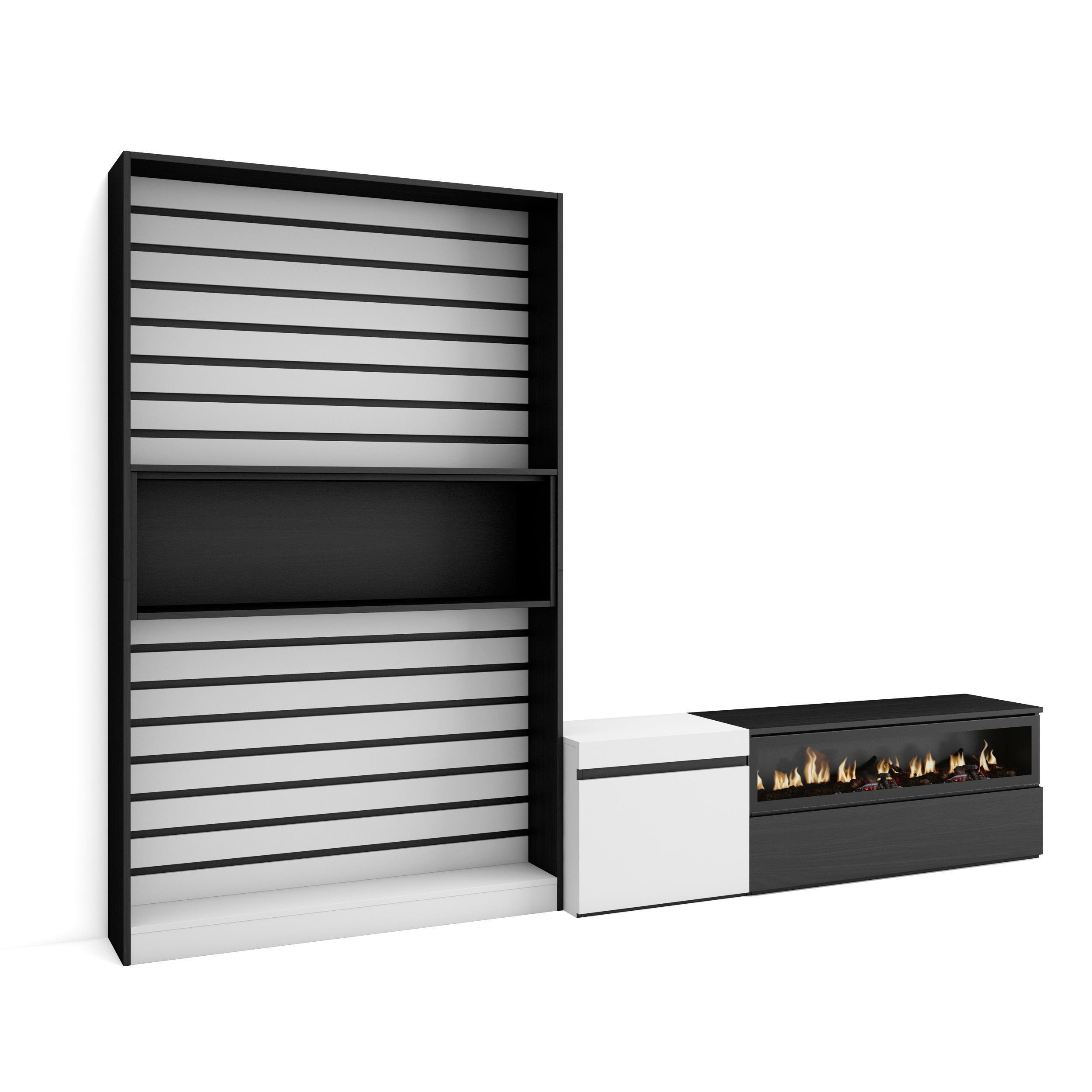 WOHNWAND Elektrokamin, weiß, schwarz, 260/35/186cm - Multicolor/Schwarz, Holzwerkstoff (260/186/35cm) - Skraut Home