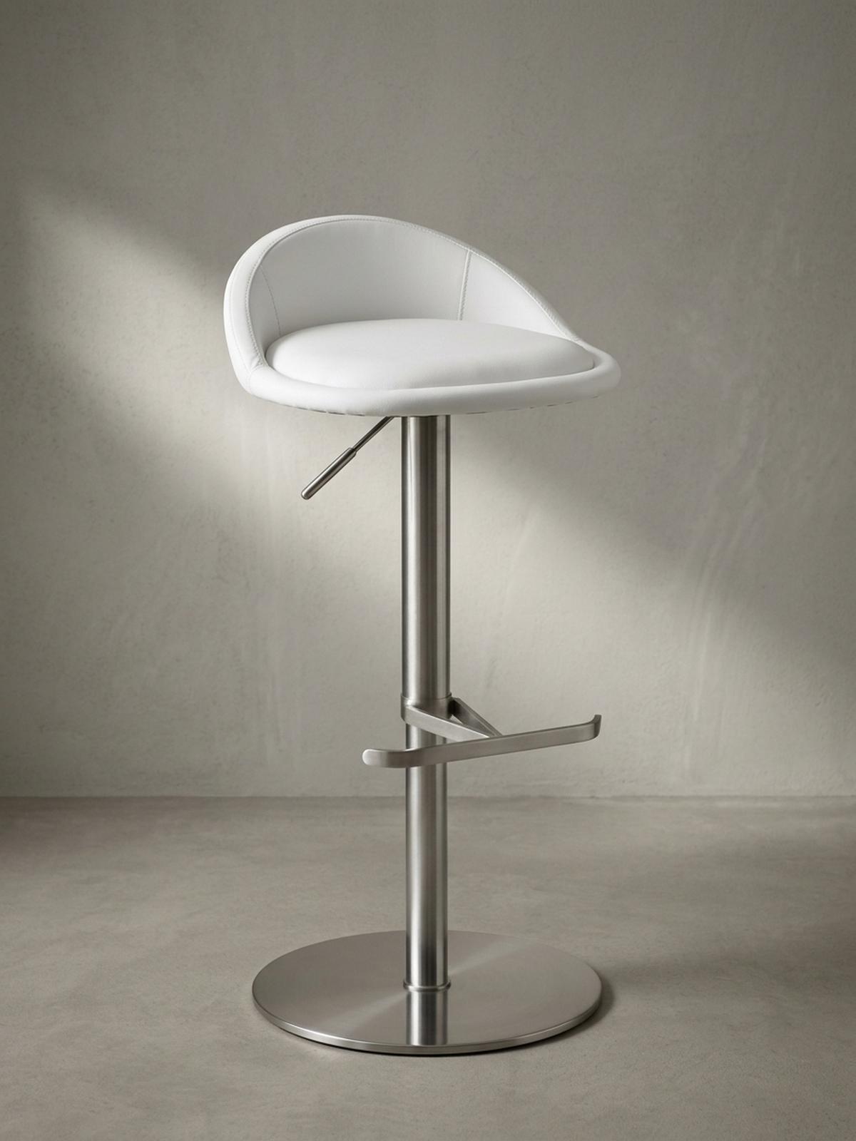 BARHOCKER Höhenverstellbar Edelstahl Halbrunde Rückenlehne DONAU, Weiß 43x43x90 cm - Silberfarben/Weiß, Kunststoff/Textil (43/90/43cm) - KADIMA DESIGN
