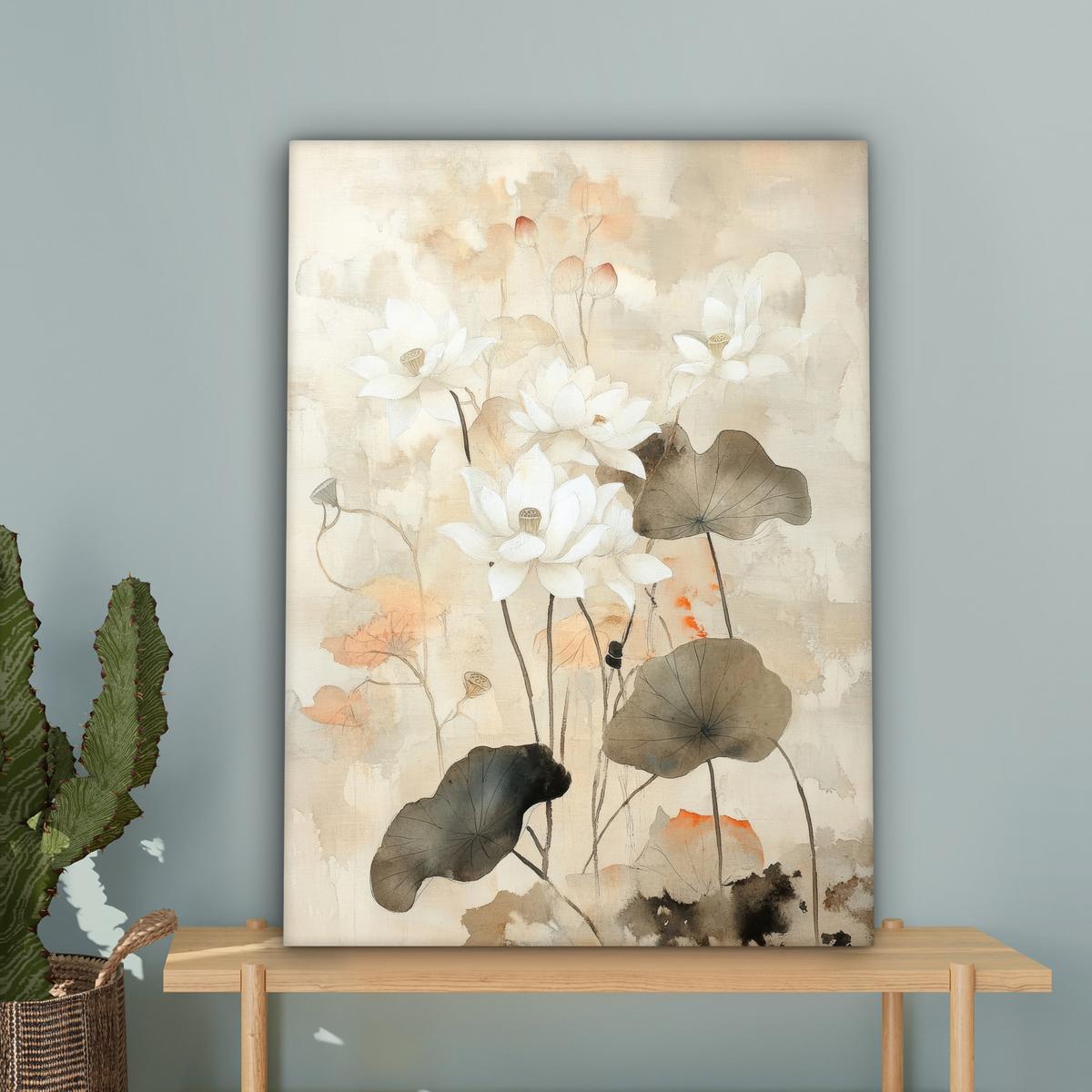 LEINWANDBILD Blumen - Japandi - Wabi sabi Wandbild Wohnzimmer 60x80 cm - Sandfarben, Textil (60/80cm) - MuchoWow
