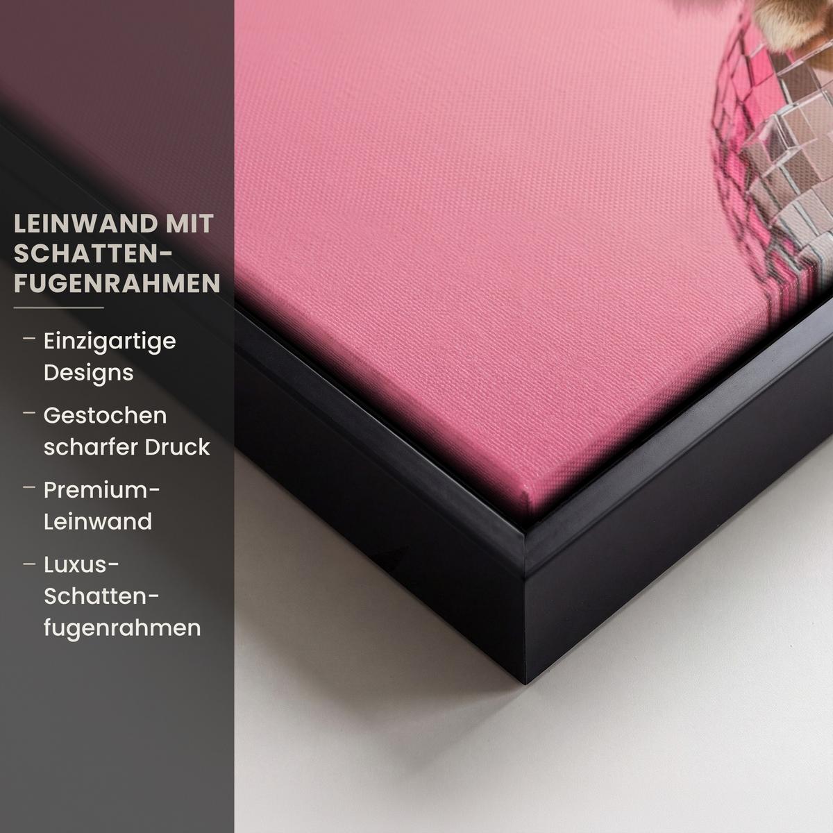 LEINWAND Bilder mit Rahmen - Schleife - Discoball - Kaninchen - 30x20 - Pink, Textil (30/20cm) - MuchoWow