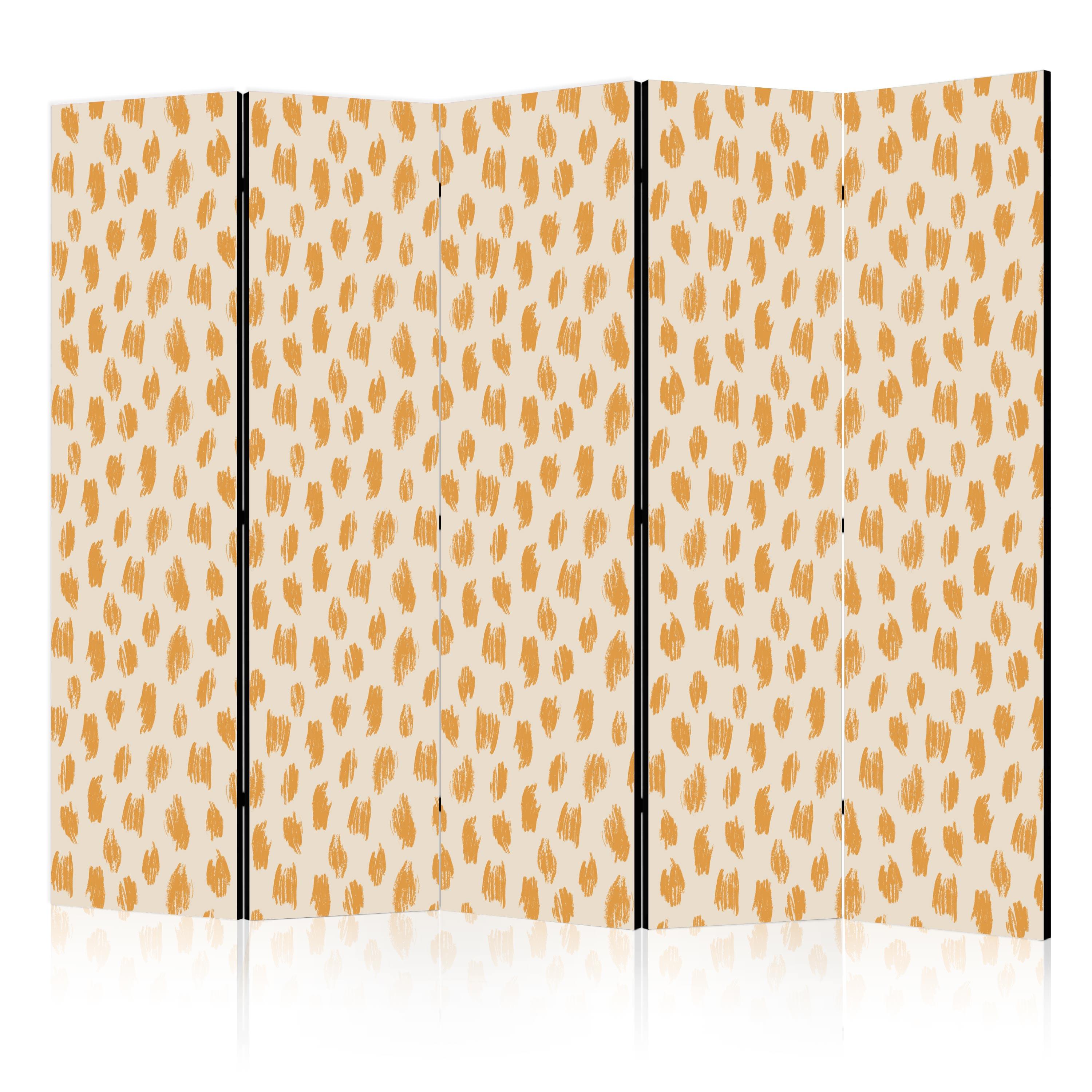 PARAVENT Beidseitig Bedruckter 5-tlg 225x172 cm Abstraktion Punkte - Orange, Holz/Textil (225/172/3cm) - Muralo