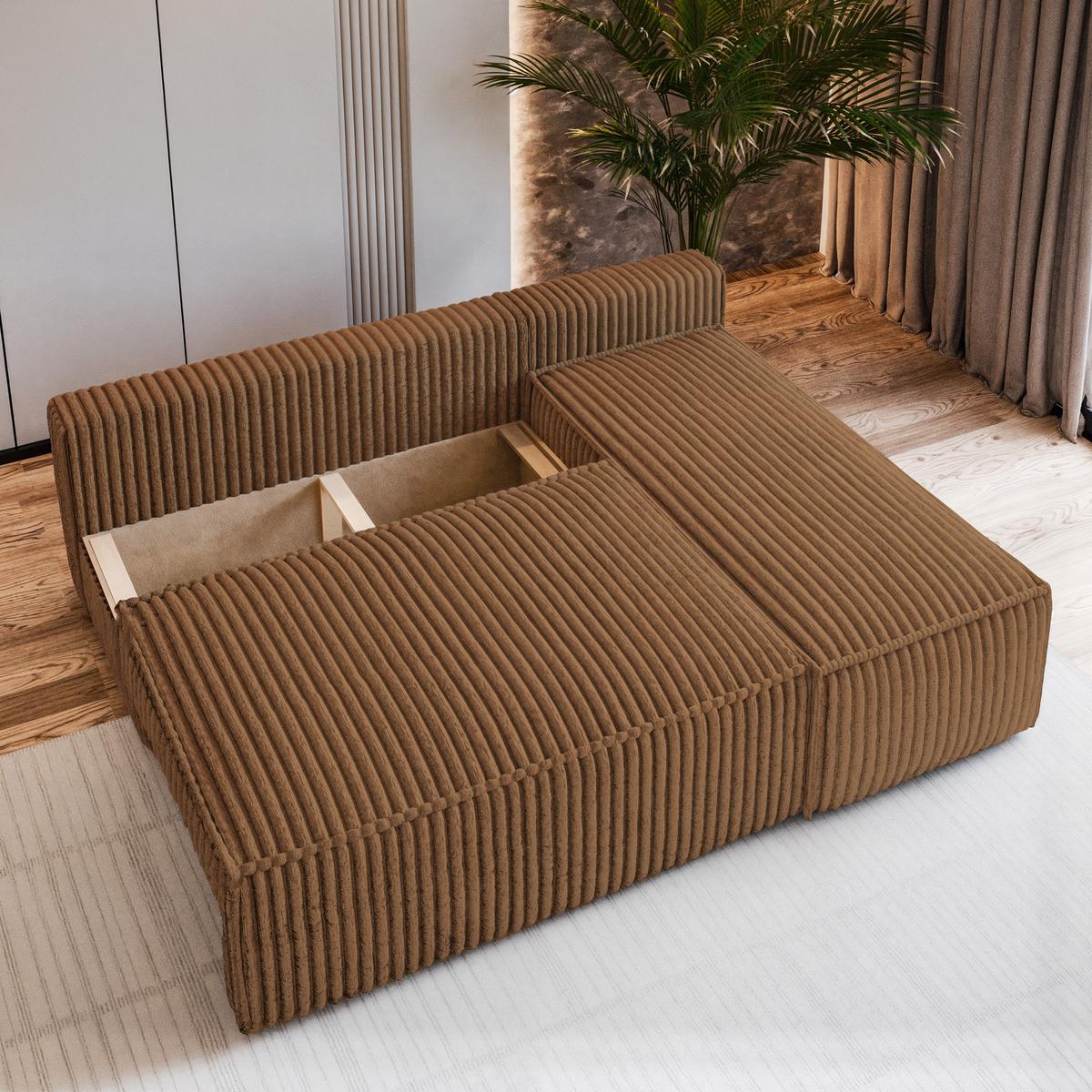 ECKSOFA BRISO T Kupferfarben Kordstoff mit Schlaffunktion - Grau/Kupferfarben, Holz/Kunststoff (200/140cm) - MASSENO