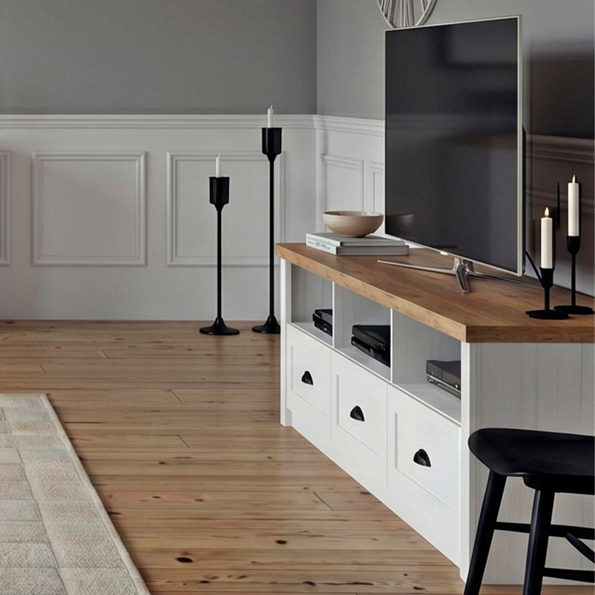 TV-MÖBEL Léandre Weiß und Holz - Weiß, Holzwerkstoff (158/48.6/43cm) - Petits-meubles