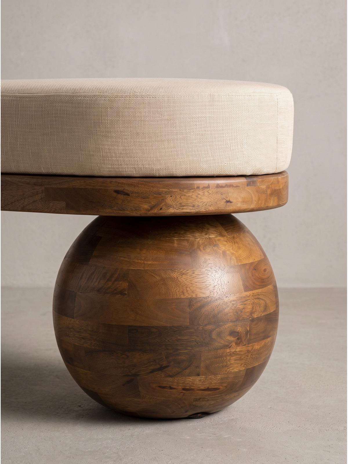 SITZBANK MAKARSKA, Stoff, Beige-Braun, 140 x 41,5 x 47,5 cm - Beige/Braun, Mangoholz/Holz (140/47.5/41.5cm) - KADIMA DESIGN