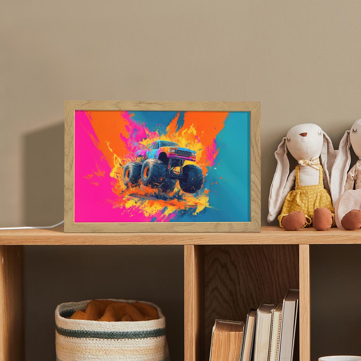 NACHTTISCHLAMPE Monstertruck - Abstrakt - Farbspritzer - Farbenfroh 30x20 cm - Pink, Holzwerkstoff (8/30/20cm) - OnlyWow