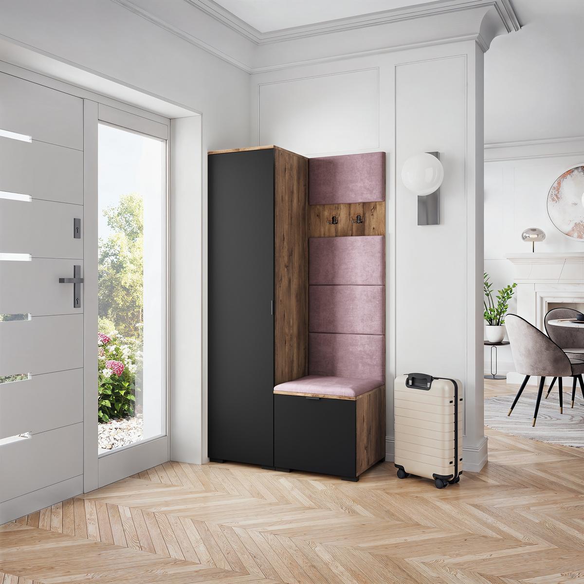 GARDEROBENSCHRANK LORI 95/181/51 cm Modern Garderobe-Set Eiche Lefkas - Eichefarben/Lila, Holzwerkstoff (95/181/51cm) - MASSENO